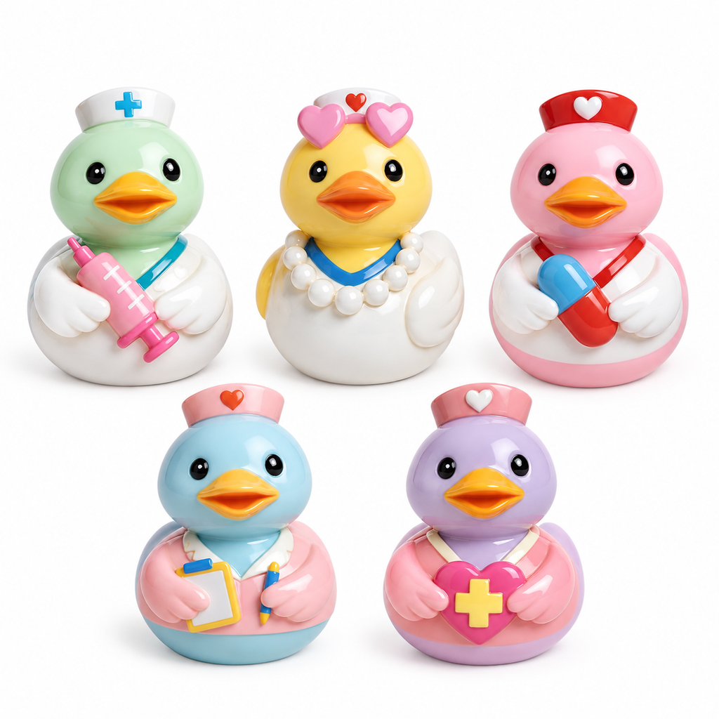 Set of 5, Nurse Themed Mini Resin Ducks, Magnetic or Non-Magnetic, Optional Personalized Duck Hiding Tags