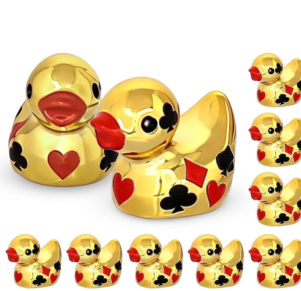 Set of 10 Gold Poker Ducks | Card Suit Resin Miniatures (Casino Party Favors)
