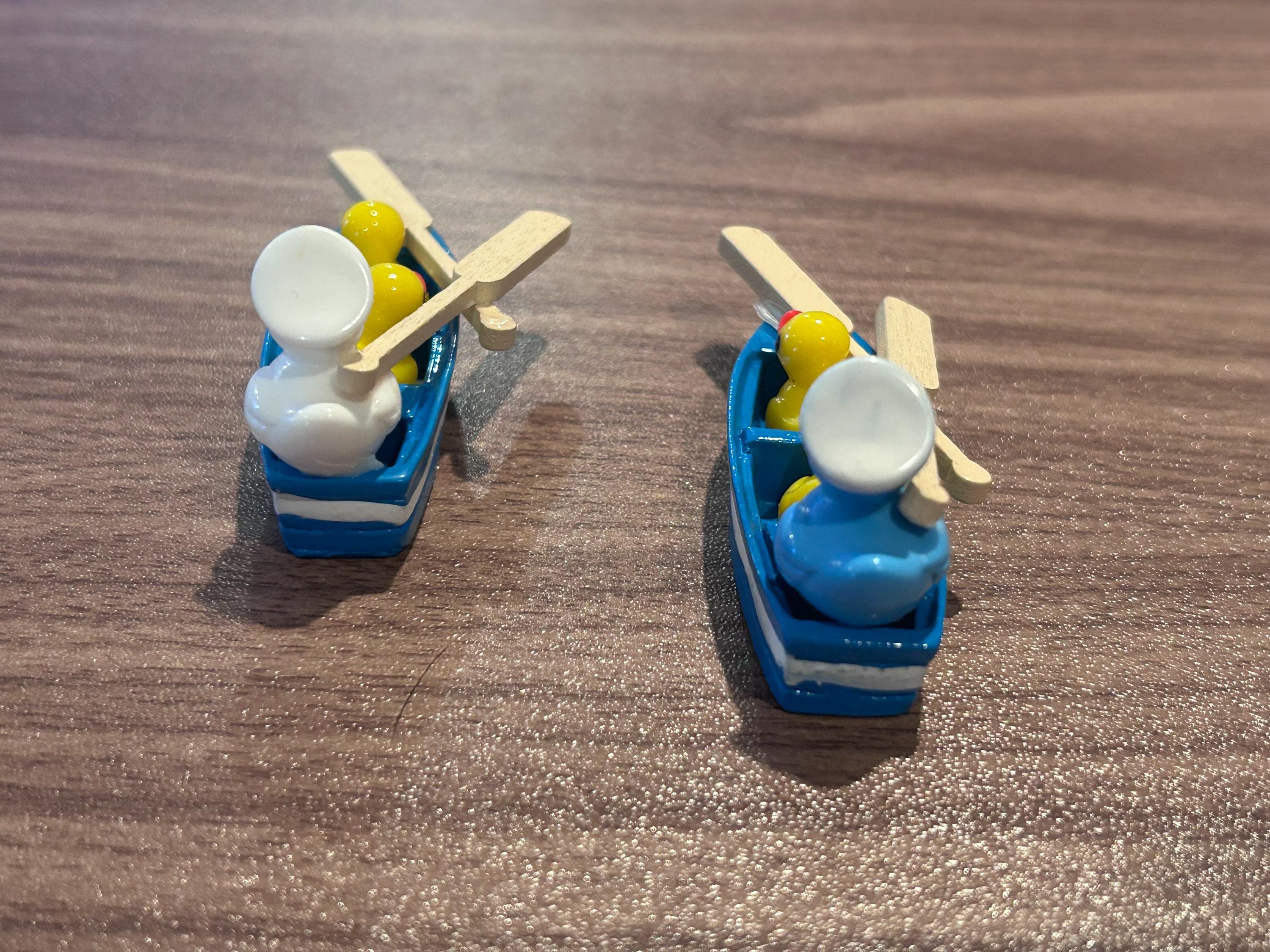 Handmade Mini Duck Boat – Resin Duck Family in Wooden Row Boat