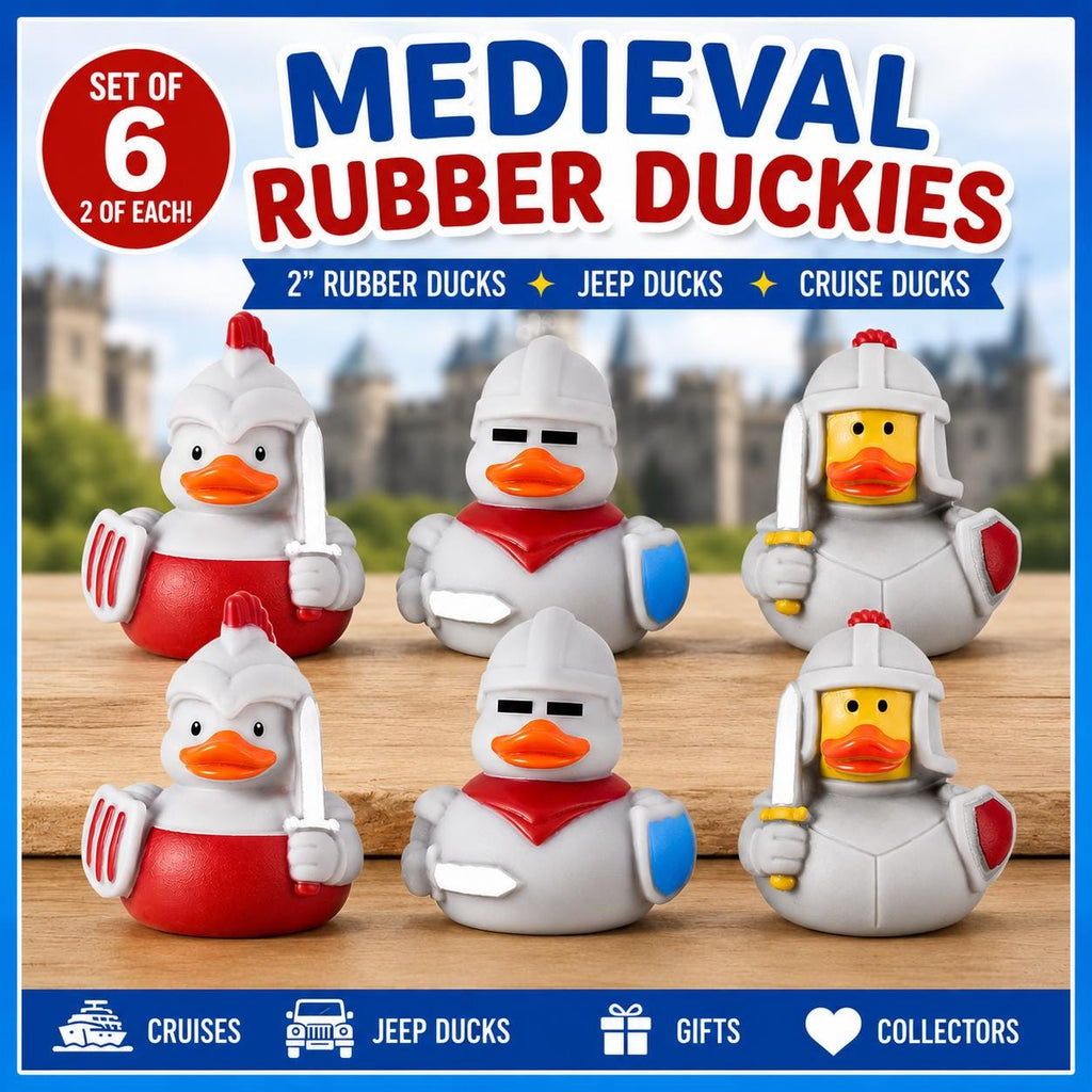Set of 6 Medieval Rubber Ducks – 2 Inch Knight Rubber Duckies, Crusader Duck Bath Toy, Jeep Ducks, Cruise Ducks, Funny Warrior Duck Party