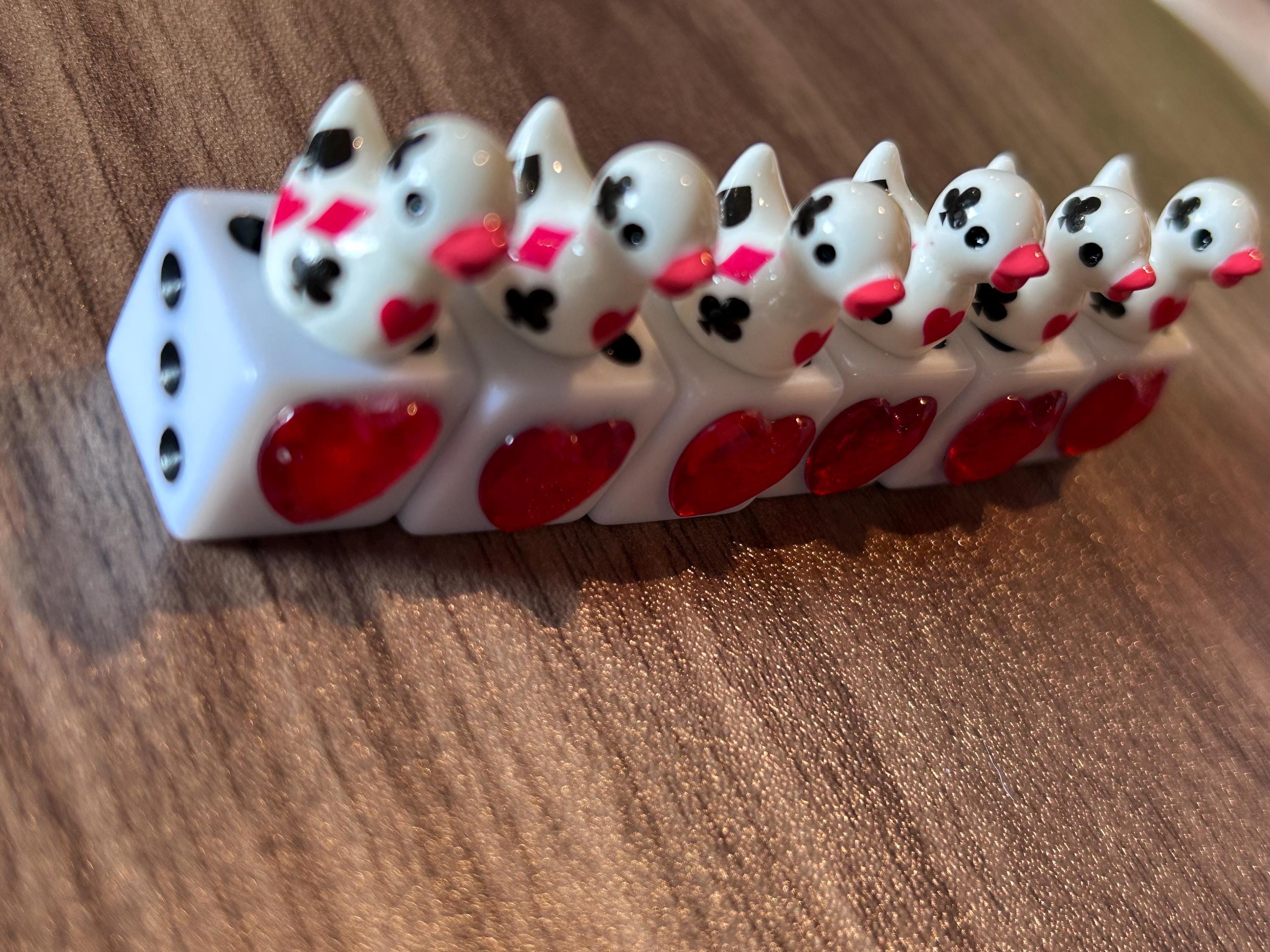 Lucky Duck Dice Set of 6 – Poker Themed Mini Resin Ducks on Jeweled Heart Dice, Cruise Ducks, Jeep Ducks, Casino Luck Gifts