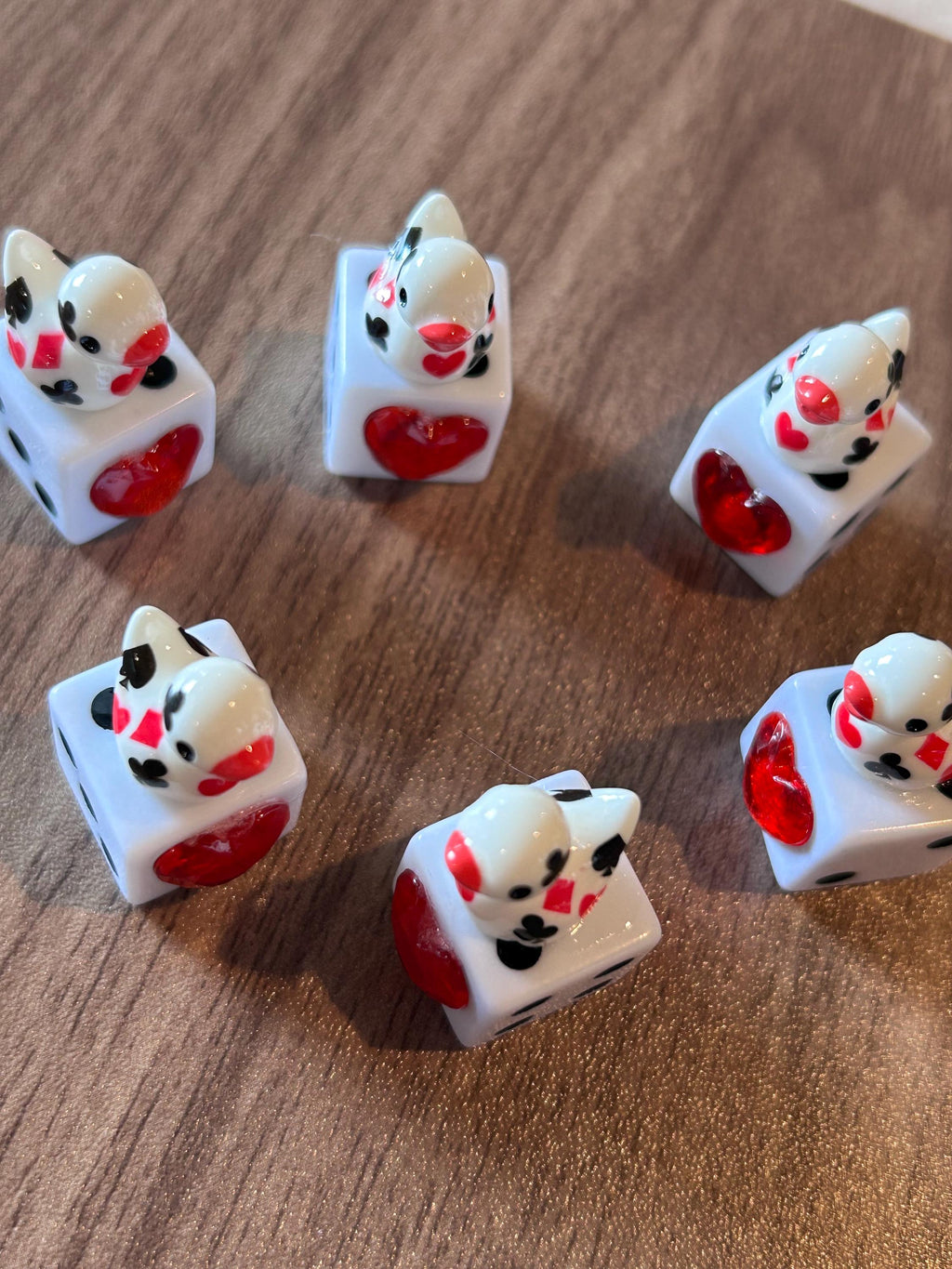 Lucky Duck Dice Set of 6 – Poker Themed Mini Resin Ducks on Jeweled Heart Dice, Cruise Ducks, Jeep Ducks, Casino Luck Gifts