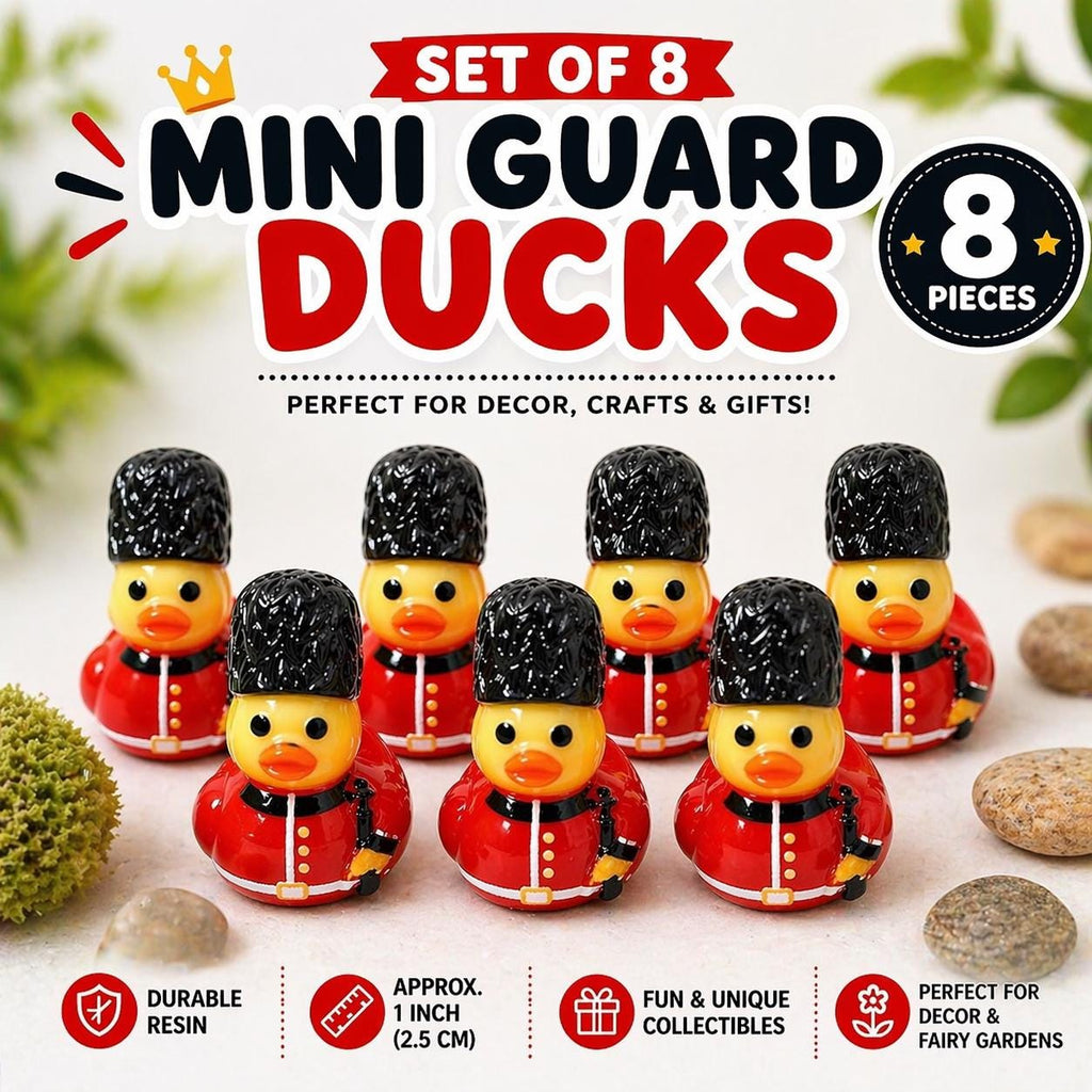 Set of 8 Mini Guard Ducks – British Soldier Resin Collectibles (Approx. 1 Inch)