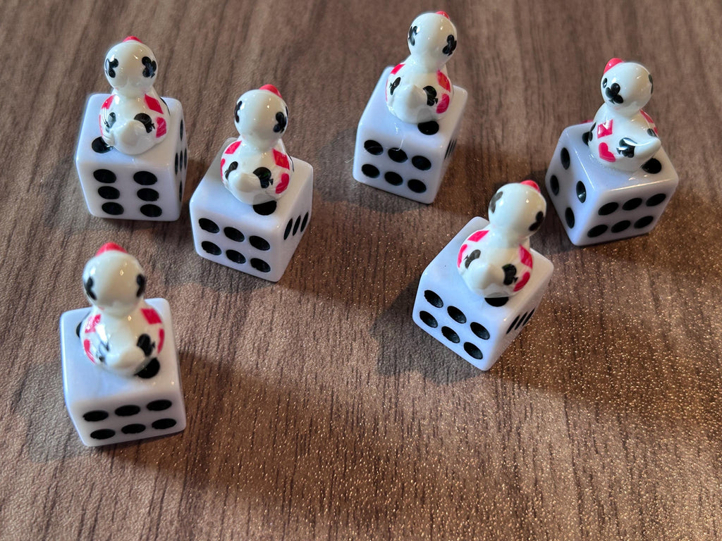 Lucky Duck Dice Set of 6 – Poker Themed Mini Resin Ducks on Jeweled Heart Dice, Cruise Ducks, Jeep Ducks, Casino Luck Gifts