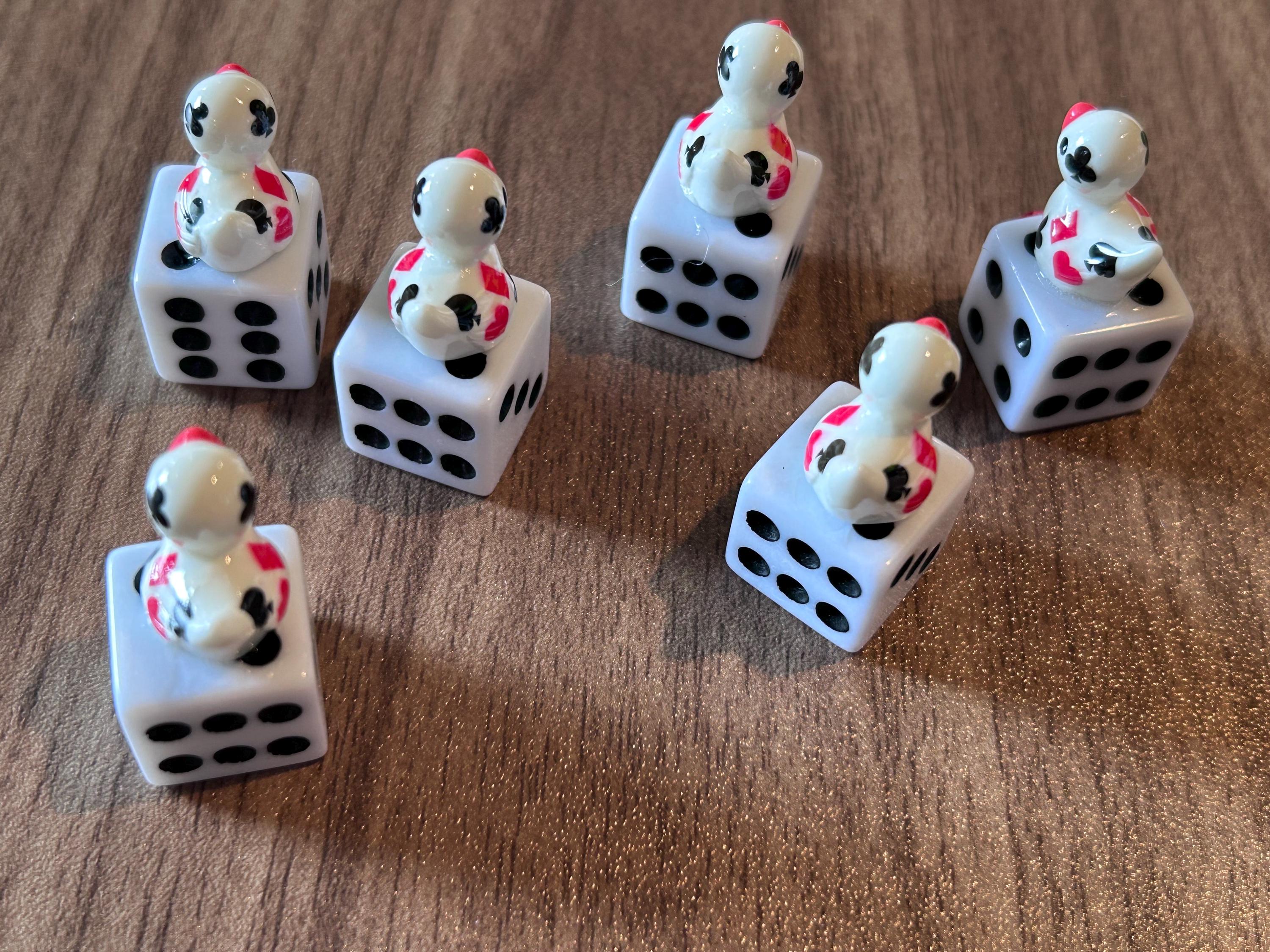 Lucky Duck Dice Set of 6 – Poker Themed Mini Resin Ducks on Jeweled Heart Dice, Cruise Ducks, Jeep Ducks, Casino Luck Gifts
