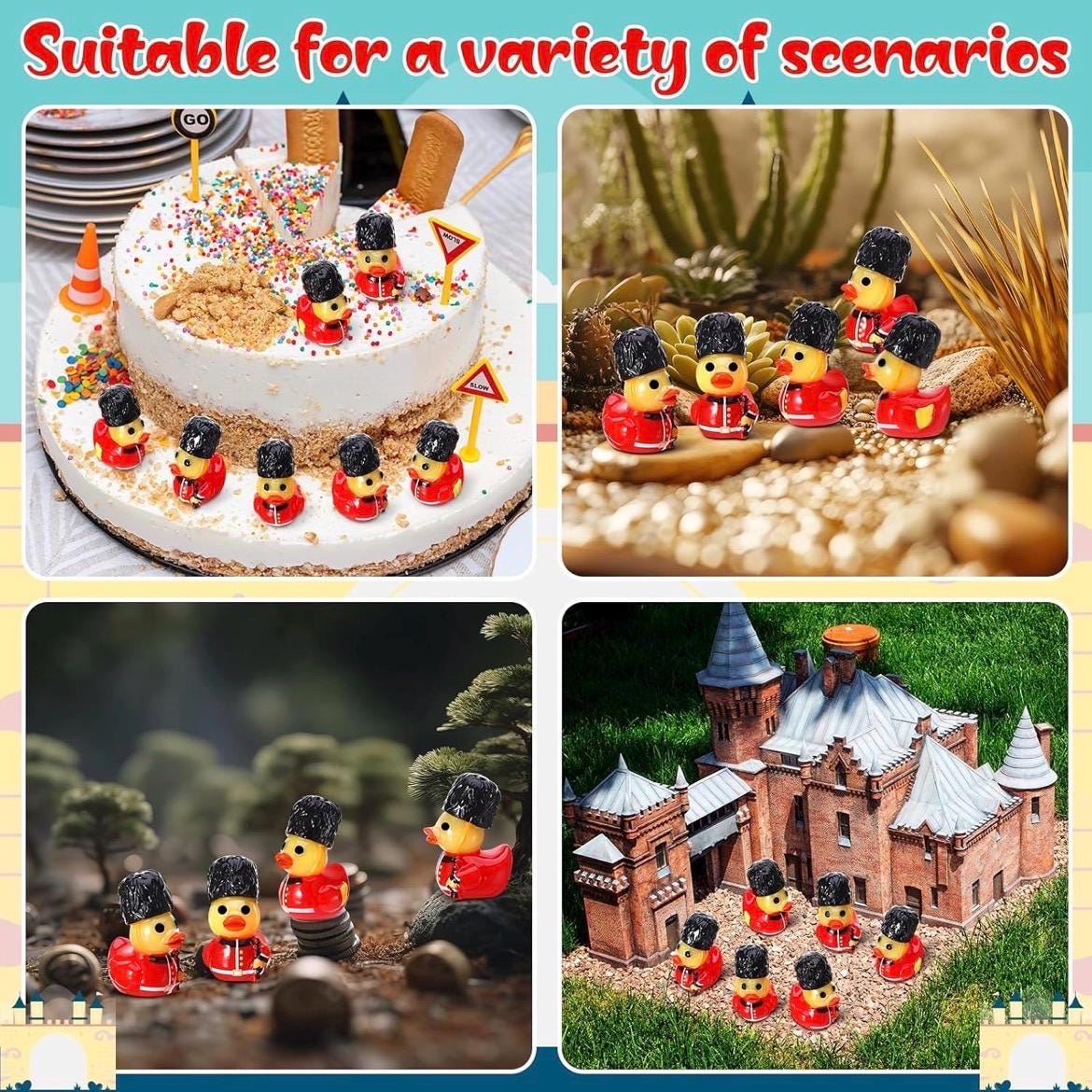 Set of 8 Mini Guard Ducks – British Soldier Resin Collectibles (Approx. 1 Inch)