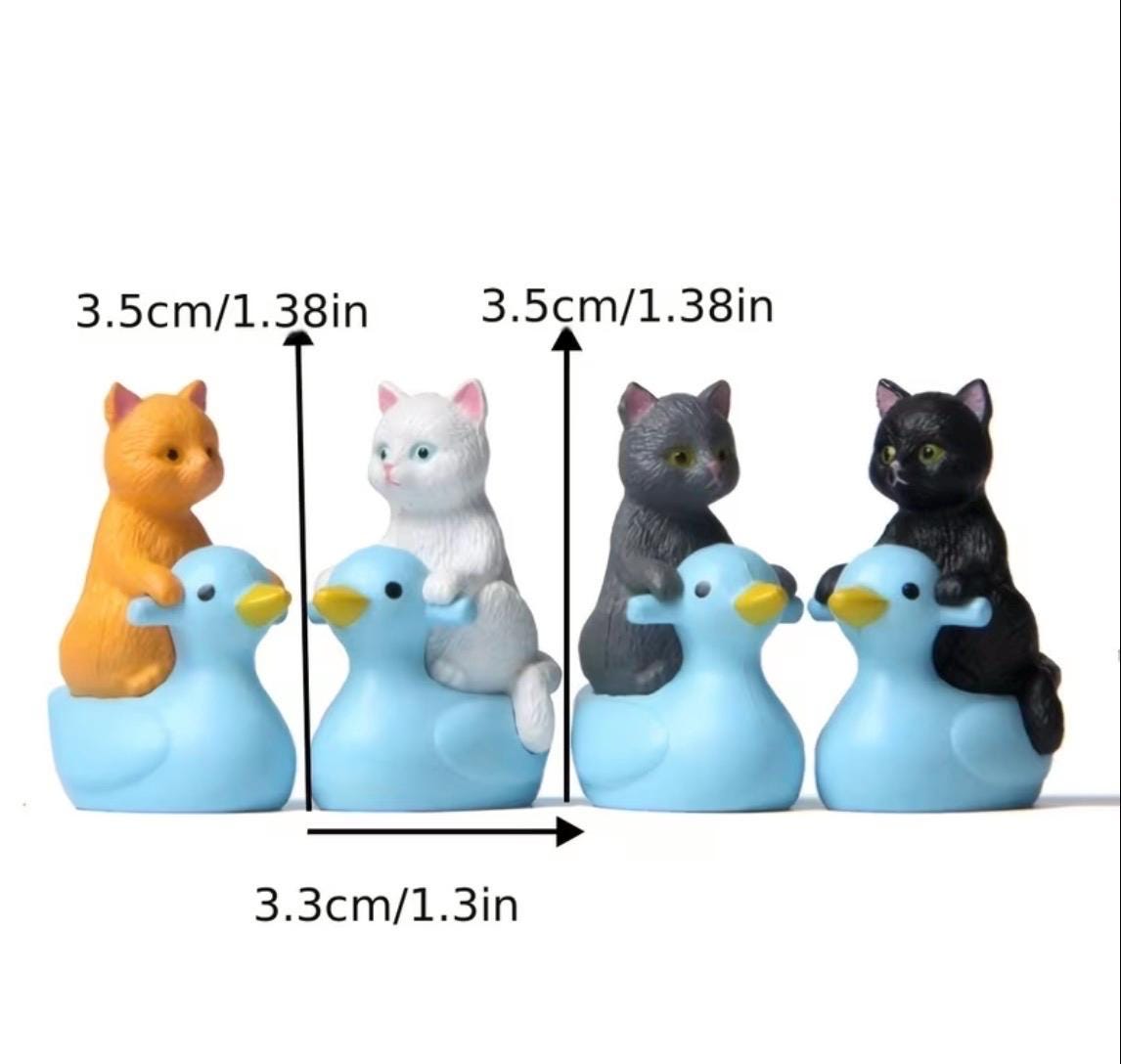 Mini Resin Ducks with Cats Set of 4 | Kitten Riding Duck Figurines | Bonsai Decor | Cruise Ducks | Jeep Duck Hiding Gift