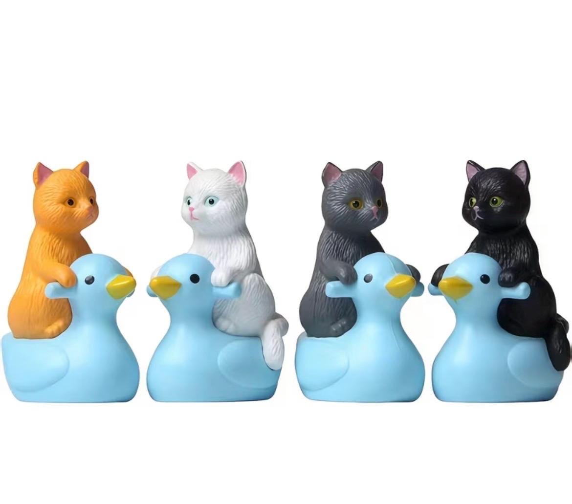 Mini Resin Ducks with Cats Set of 4 | Kitten Riding Duck Figurines | Bonsai Decor | Cruise Ducks | Jeep Duck Hiding Gift
