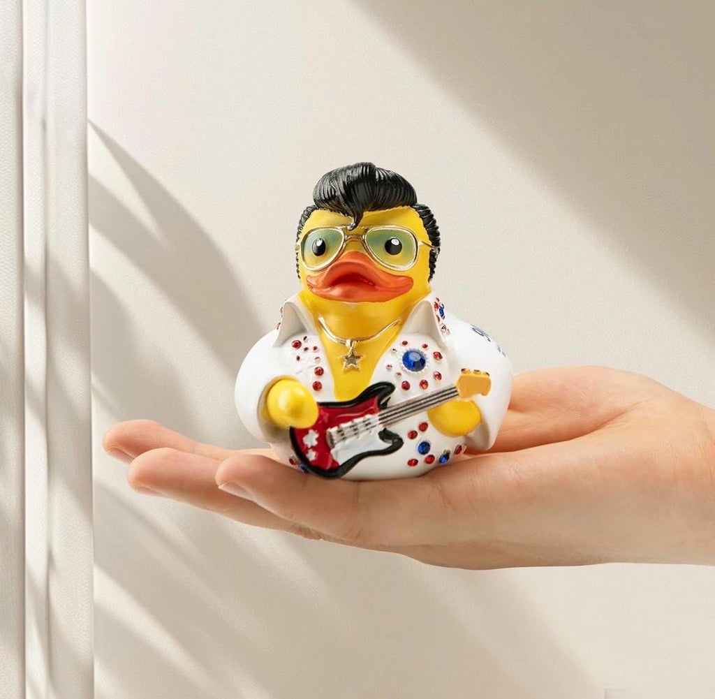 Large Resin -Elvis Themed Resin Duck, White Jumpsuit Rhinestones, Decorative Collectible Toy
