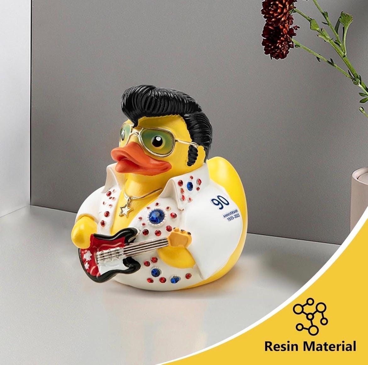 Large Resin -Elvis Themed Resin Duck, White Jumpsuit Rhinestones, Decorative Collectible Toy