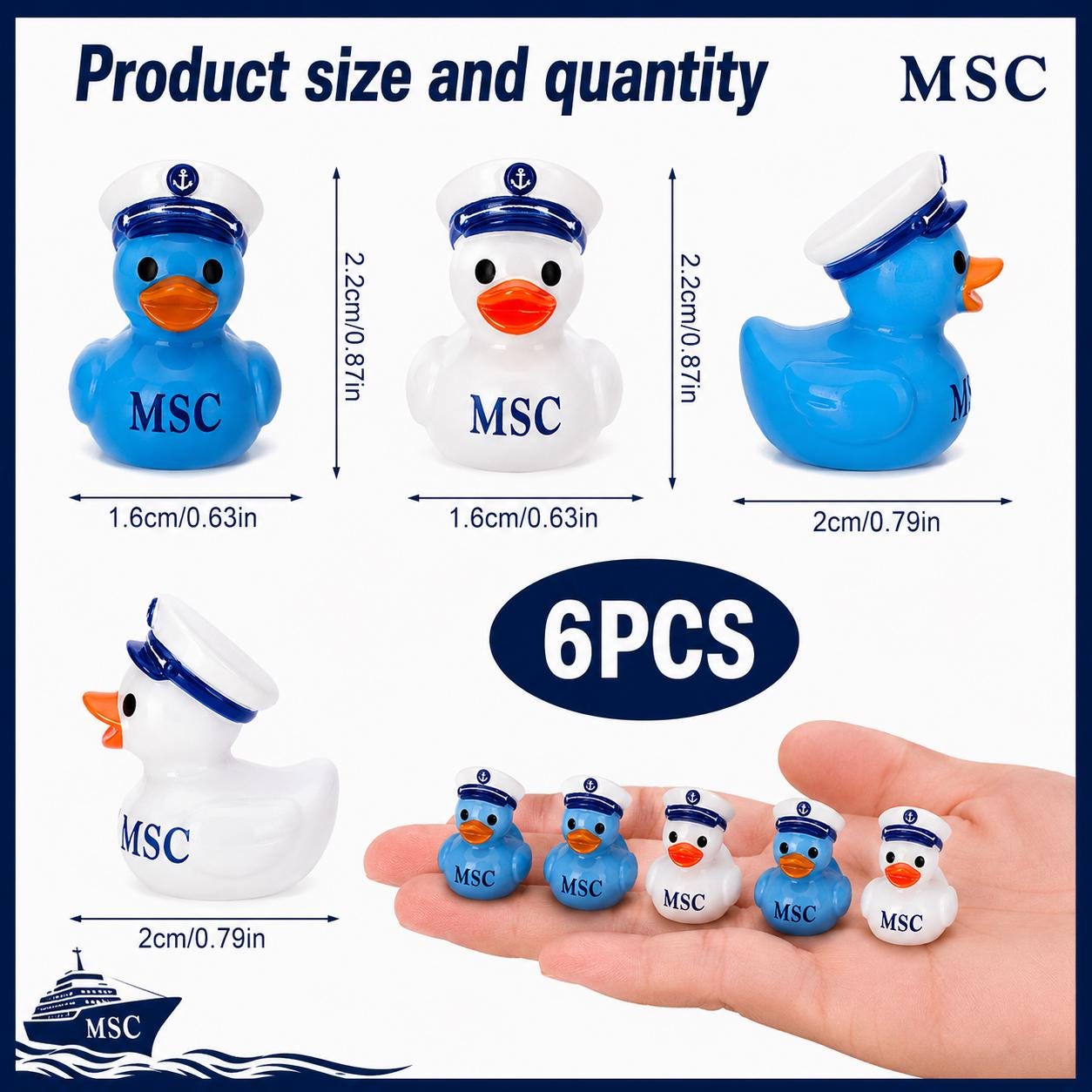 Mini Resin Ducks - MSC-Inspired Mini Sailor Resin Duck Set – 6 Piece Nautical Duck Collection, Cruise Duck Hiding Gifts, Tiny Resin Ducks