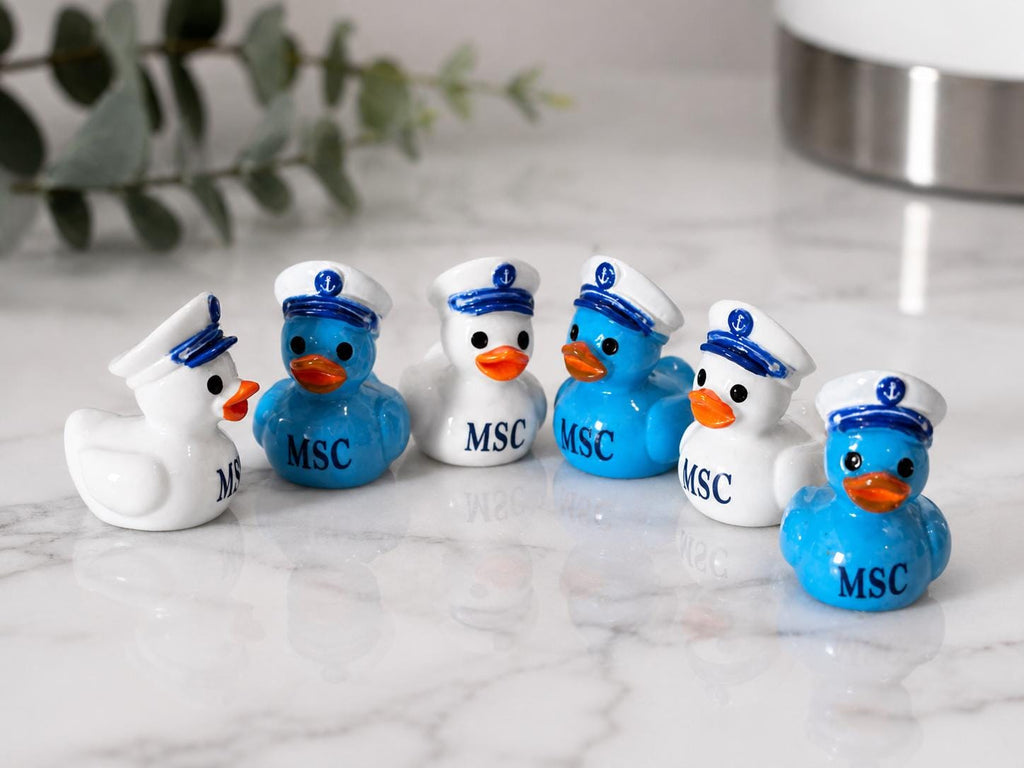 Mini Resin Ducks - MSC-Inspired Mini Sailor Resin Duck Set – 6 Piece Nautical Duck Collection, Cruise Duck Hiding Gifts, Tiny Resin Ducks