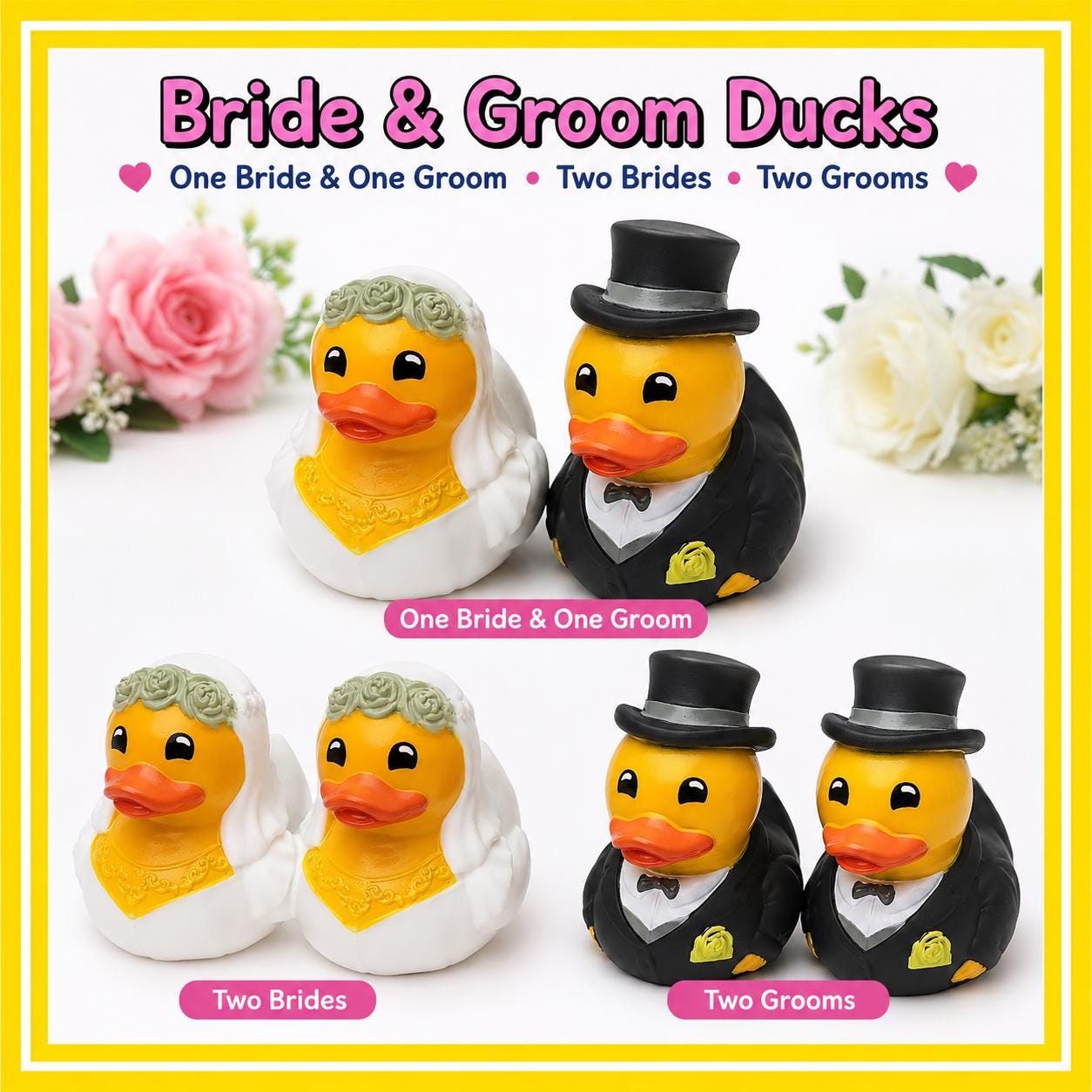 2 INCH - Bride & Groom Rubber Duck Set | Wedding Ducks | LGBTQ Wedding Ducks | Cruise Ducks | Jeep Ducks | Choice of Couples