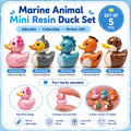 Mini resin ducks - set of 5 marine animal mini resin ducks, shark, fish, otter, axolotl, clownfish