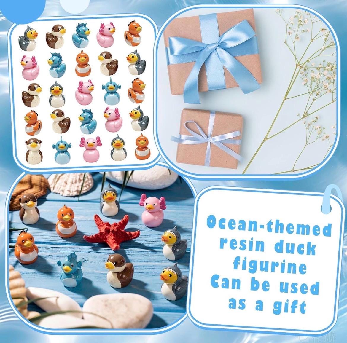 Mini resin ducks - set of 5 marine animal mini resin ducks, shark, fish, otter, axolotl, clownfish