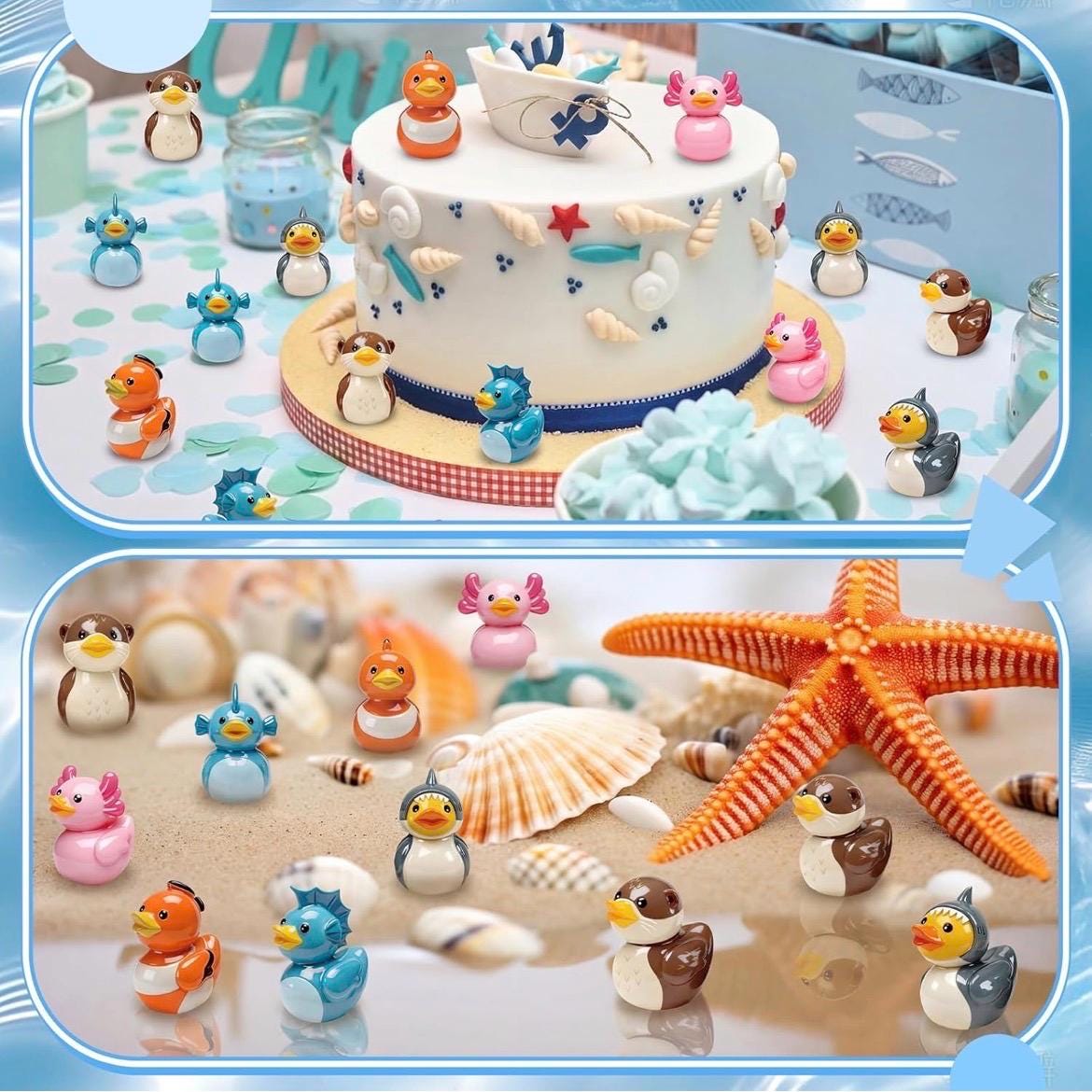 Mini resin ducks - set of 5 marine animal mini resin ducks, shark, fish, otter, axolotl, clownfish