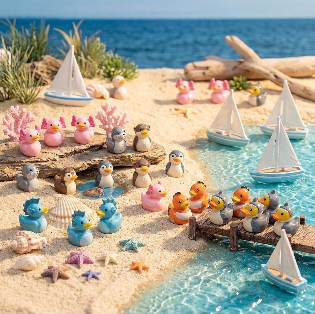 Mini resin ducks - set of 5 marine animal mini resin ducks, shark, fish, otter, axolotl, clownfish