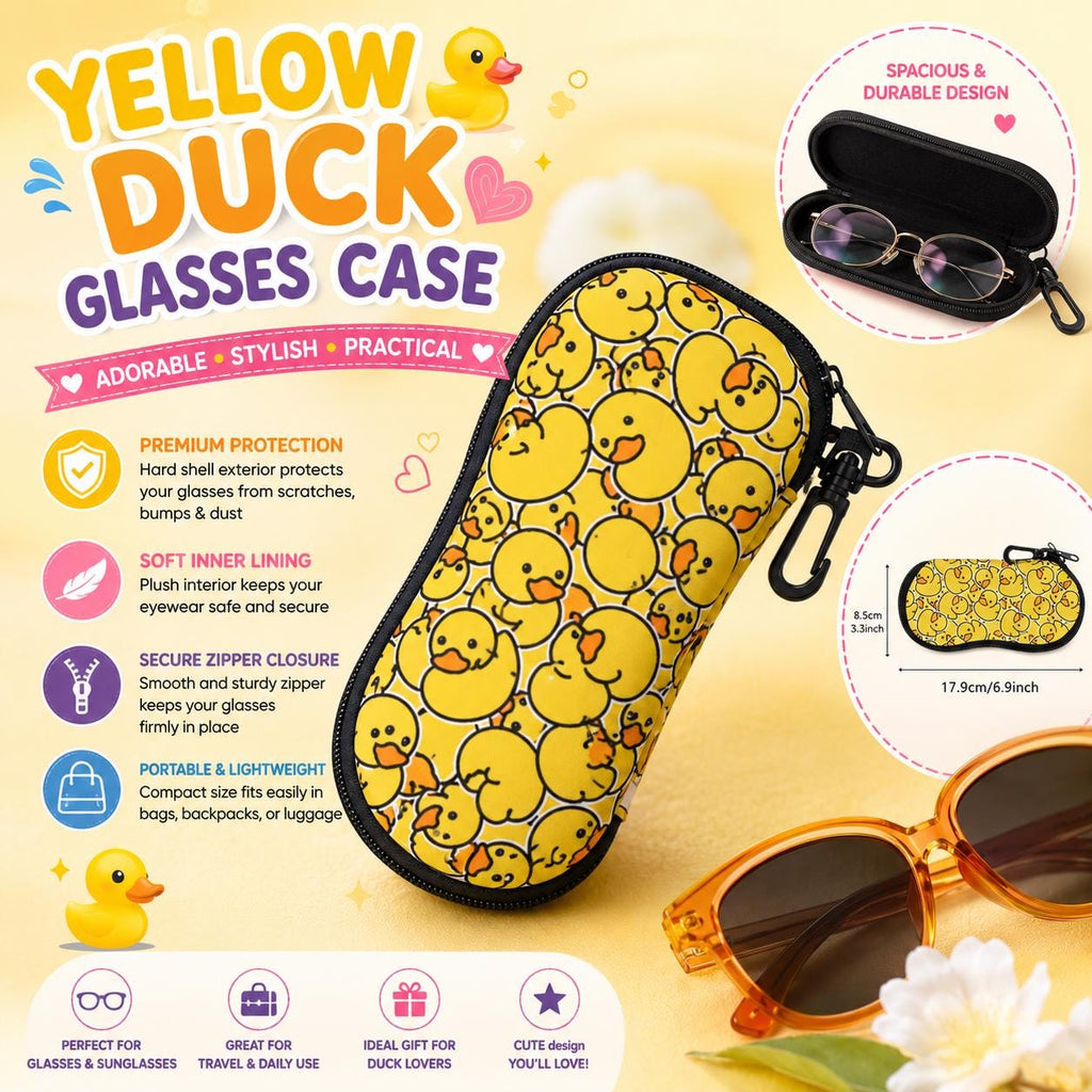 Duck Glasses Case, Yellow Duck Eyeglass Holder, Cute Sunglasses Storage Box, Zipper Eyewear Case, Travel Glasses Protector