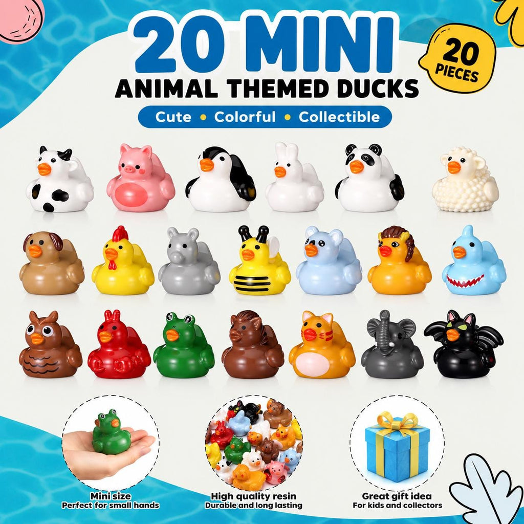 Mini Resin Ducks COMPLETE SET Animal Theme Set of 20 Tiny Collectible Ducks for Crafts Cruise Ducks Jeep Ducks