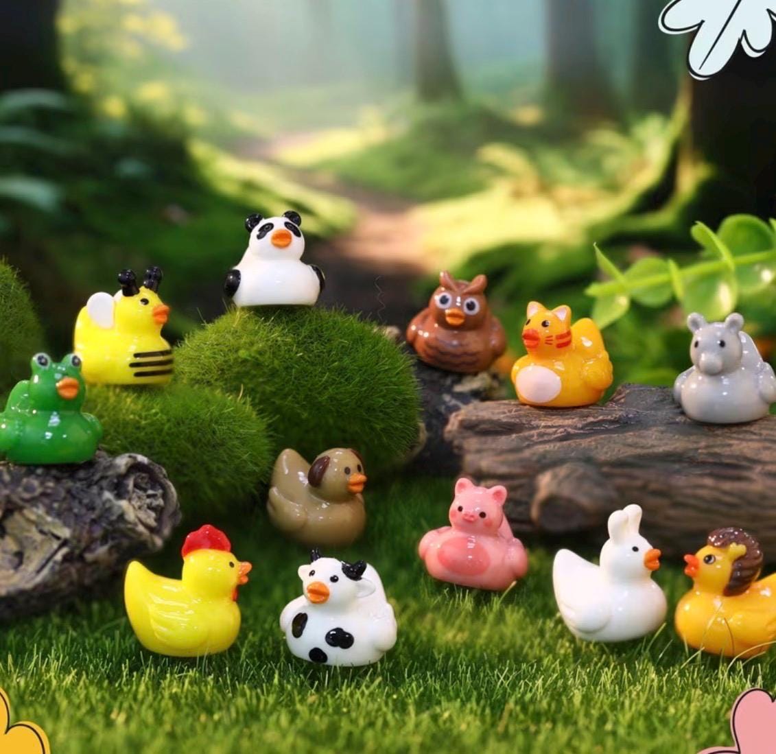 Mini Resin Ducks COMPLETE SET Animal Theme Set of 20 Tiny Collectible Ducks for Crafts Cruise Ducks Jeep Ducks
