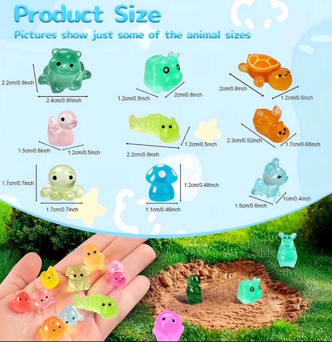 Mini resin animals glow in the dark random mix 25pc set for fairy garden crafts aquarium décor