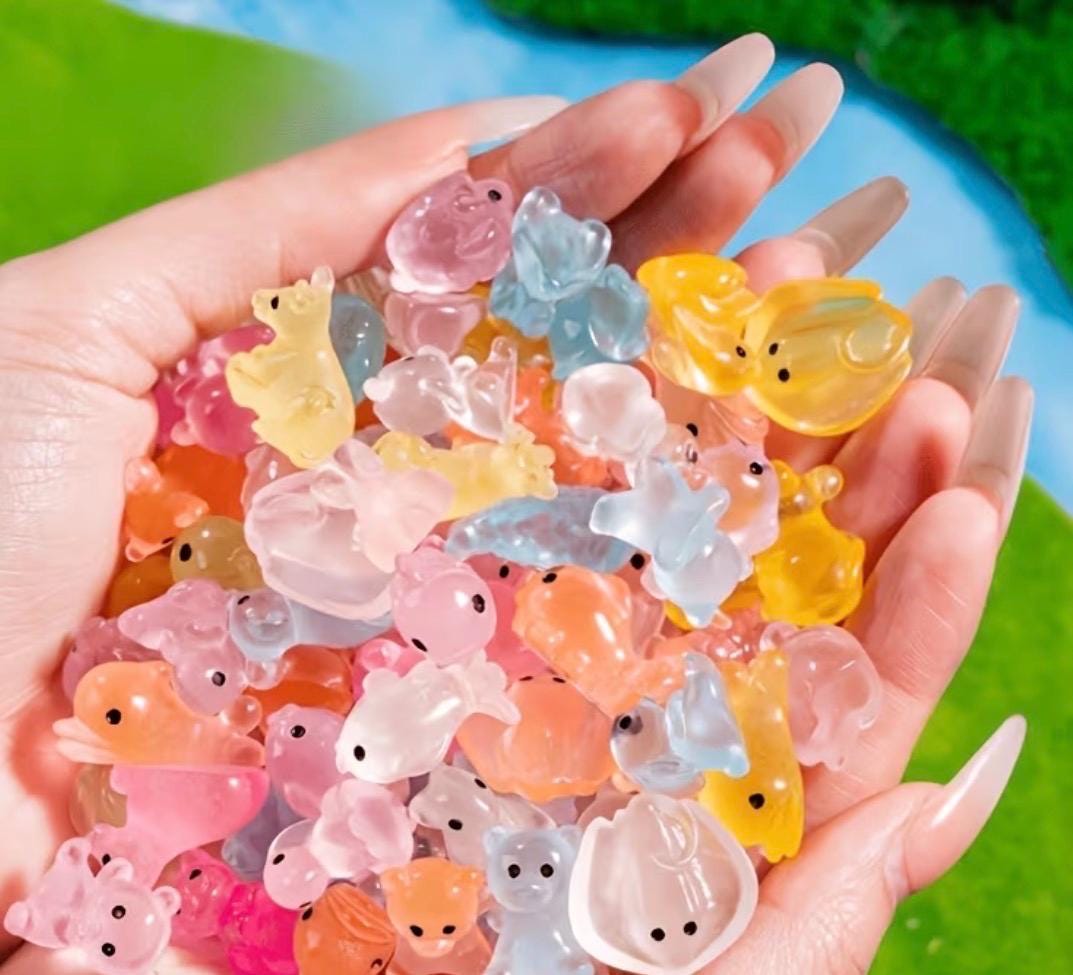 Mini resin animals glow in the dark random mix 25pc set for fairy garden crafts aquarium décor