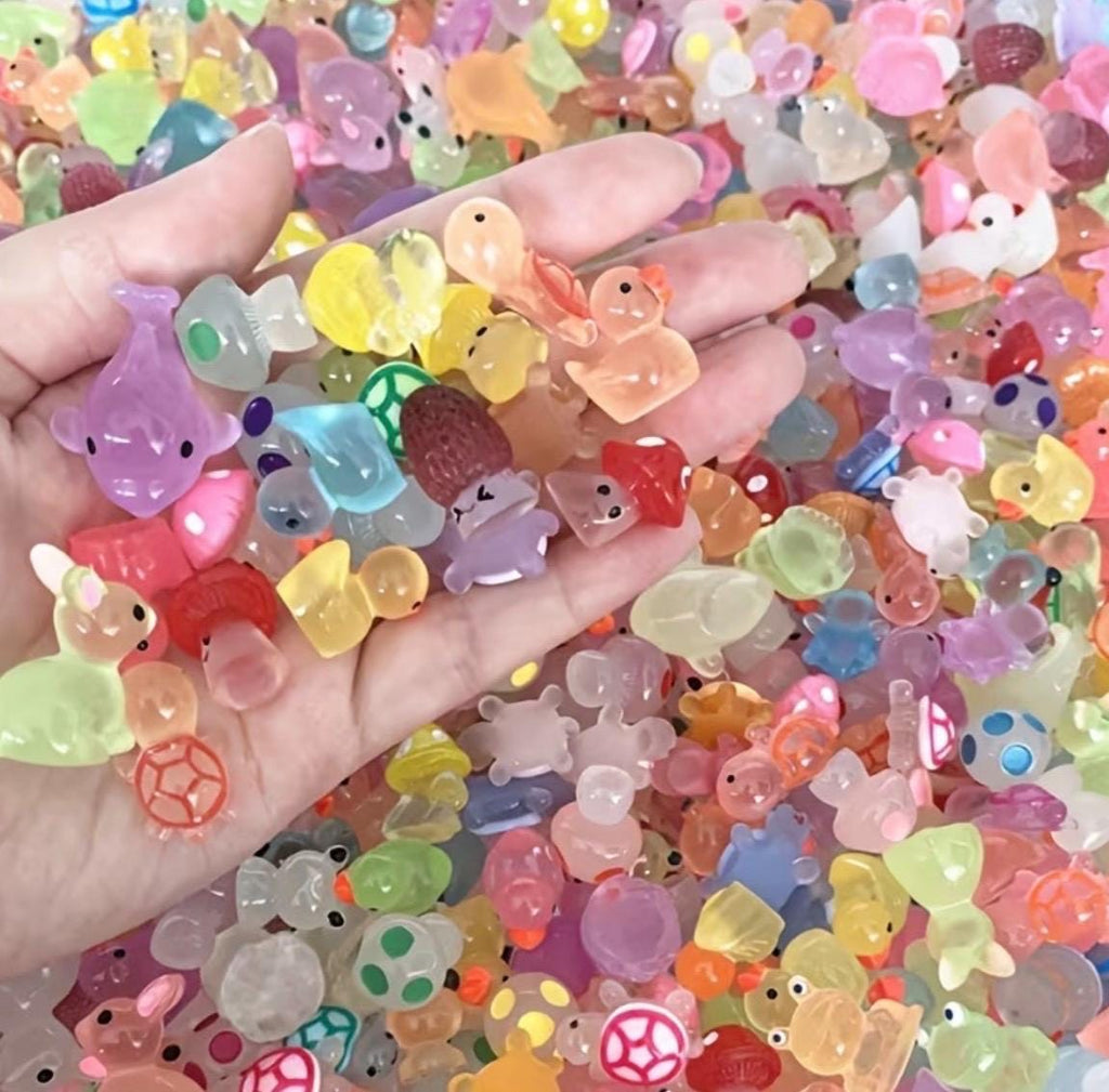 Mini resin animals glow in the dark random mix 25pc set for fairy garden crafts aquarium décor