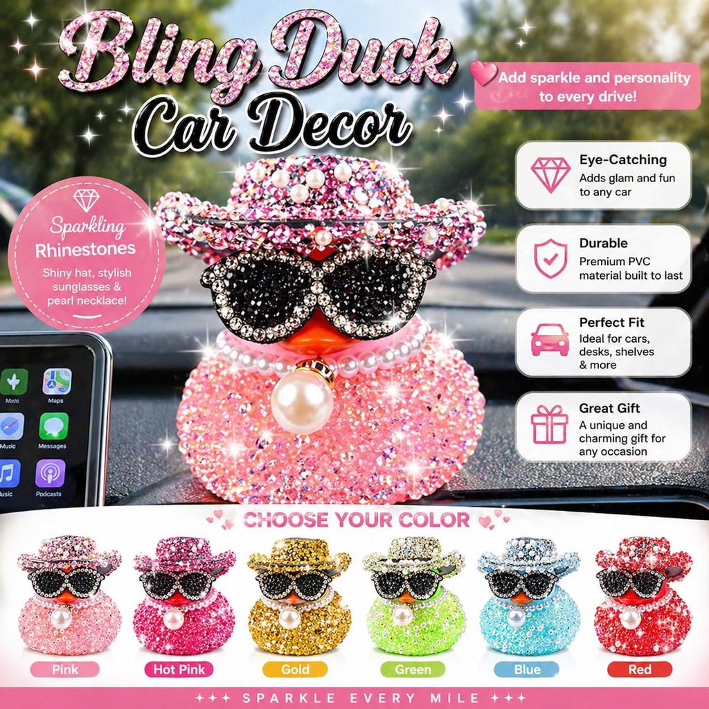 Bling Rhinestone Duck Car Decor: Sparkling Hat, Sunglasses, Pearl Necklace (Choose Color)