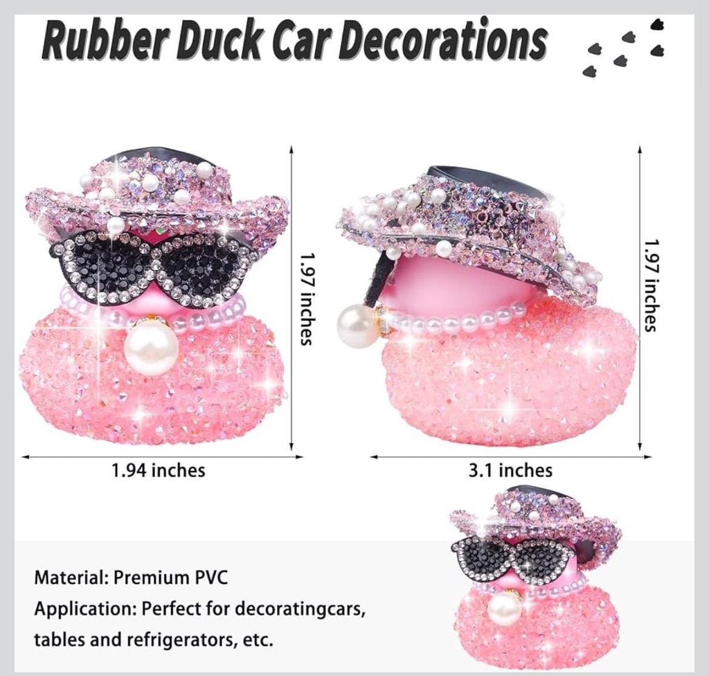Bling Rhinestone Duck Car Decor: Sparkling Hat, Sunglasses, Pearl Necklace (Choose Color)