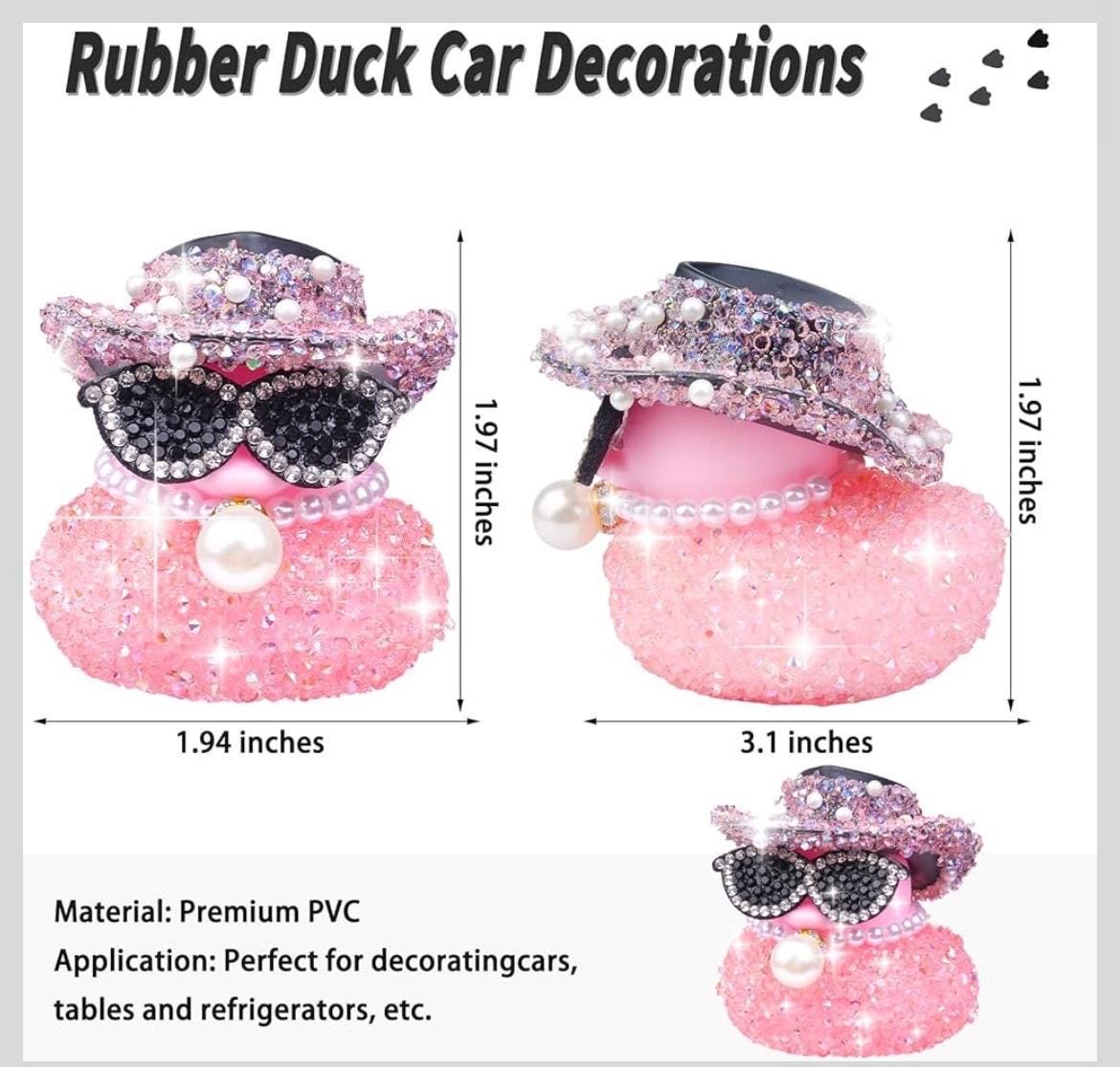 Bling Rhinestone Duck Car Decor: Sparkling Hat, Sunglasses, Pearl Necklace (Choose Color)