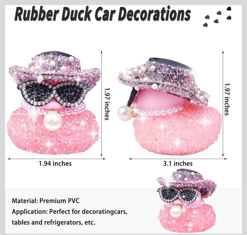 Bling Rhinestone Duck Car Decor: Sparkling Hat, Sunglasses, Pearl Necklace (Choose Color)
