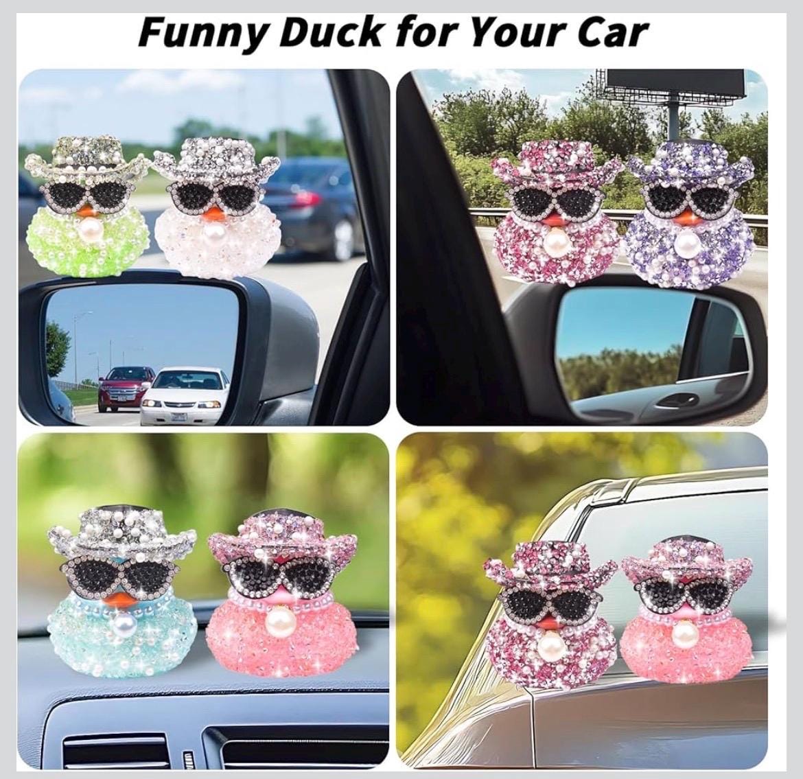 Bling Rhinestone Duck Car Decor: Sparkling Hat, Sunglasses, Pearl Necklace (Choose Color)