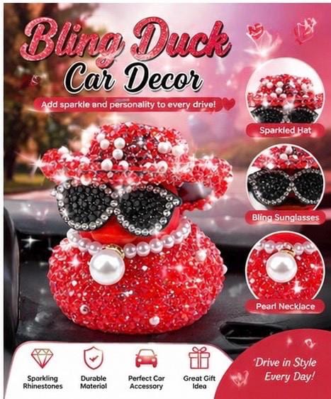 Bling Rhinestone Duck Car Decor: Sparkling Hat, Sunglasses, Pearl Necklace (Choose Color)