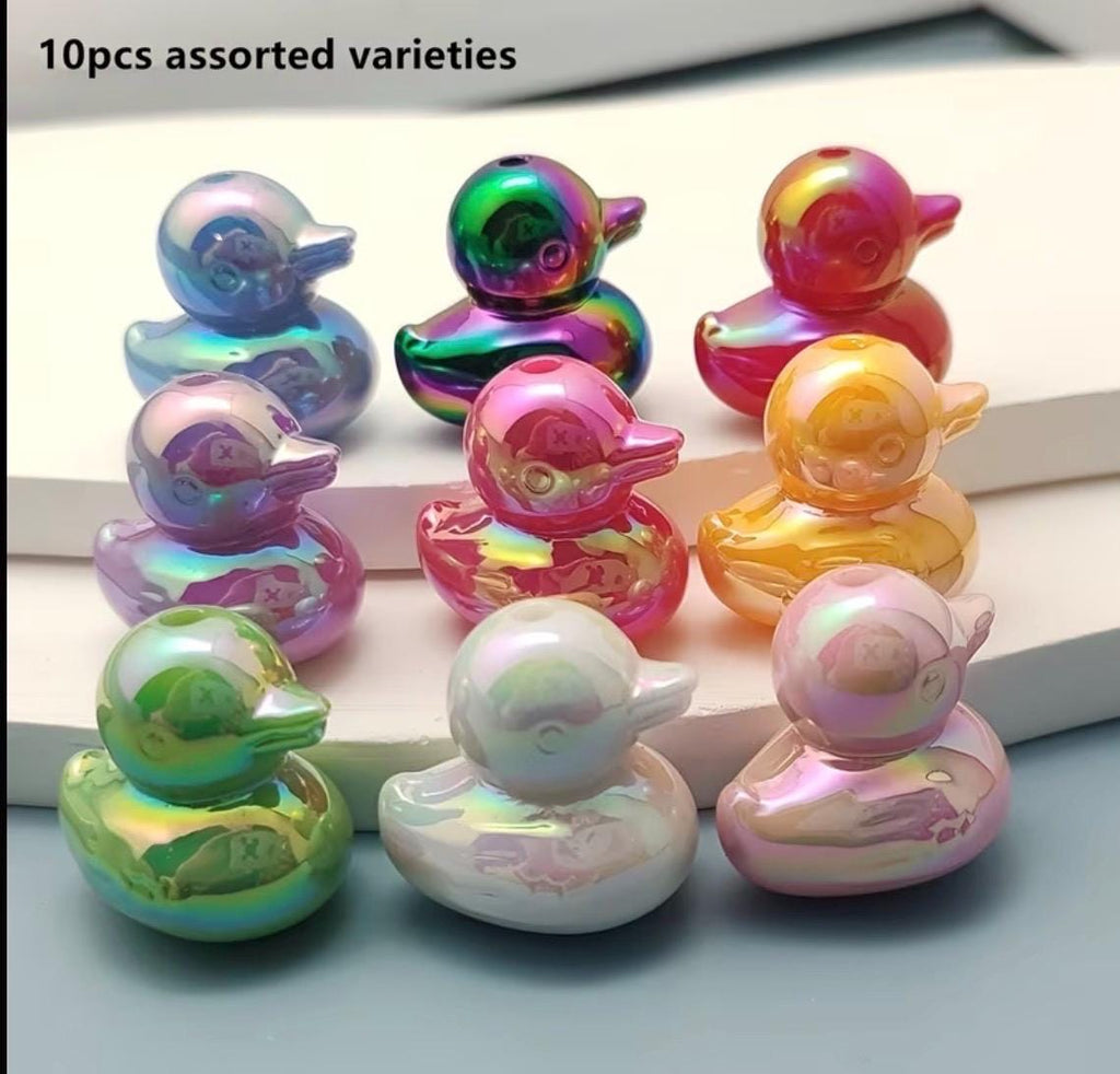 10pcs Forcal Beads for Pens, Acrylic 3D Duck Focals Beads Bulk for Beadable Pens Keychain Making Jewelry Supplies for Teacher Charms Assorte