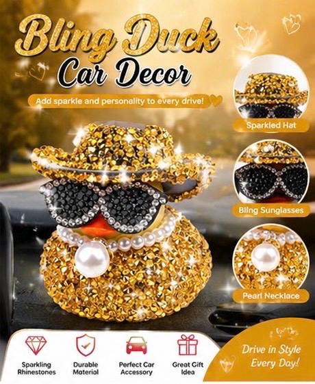 Bling Rhinestone Duck Car Decor: Sparkling Hat, Sunglasses, Pearl Necklace (Choose Color)