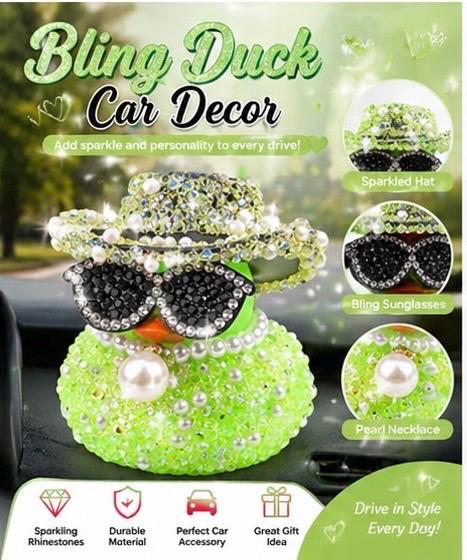 Bling Rhinestone Duck Car Decor: Sparkling Hat, Sunglasses, Pearl Necklace (Choose Color)