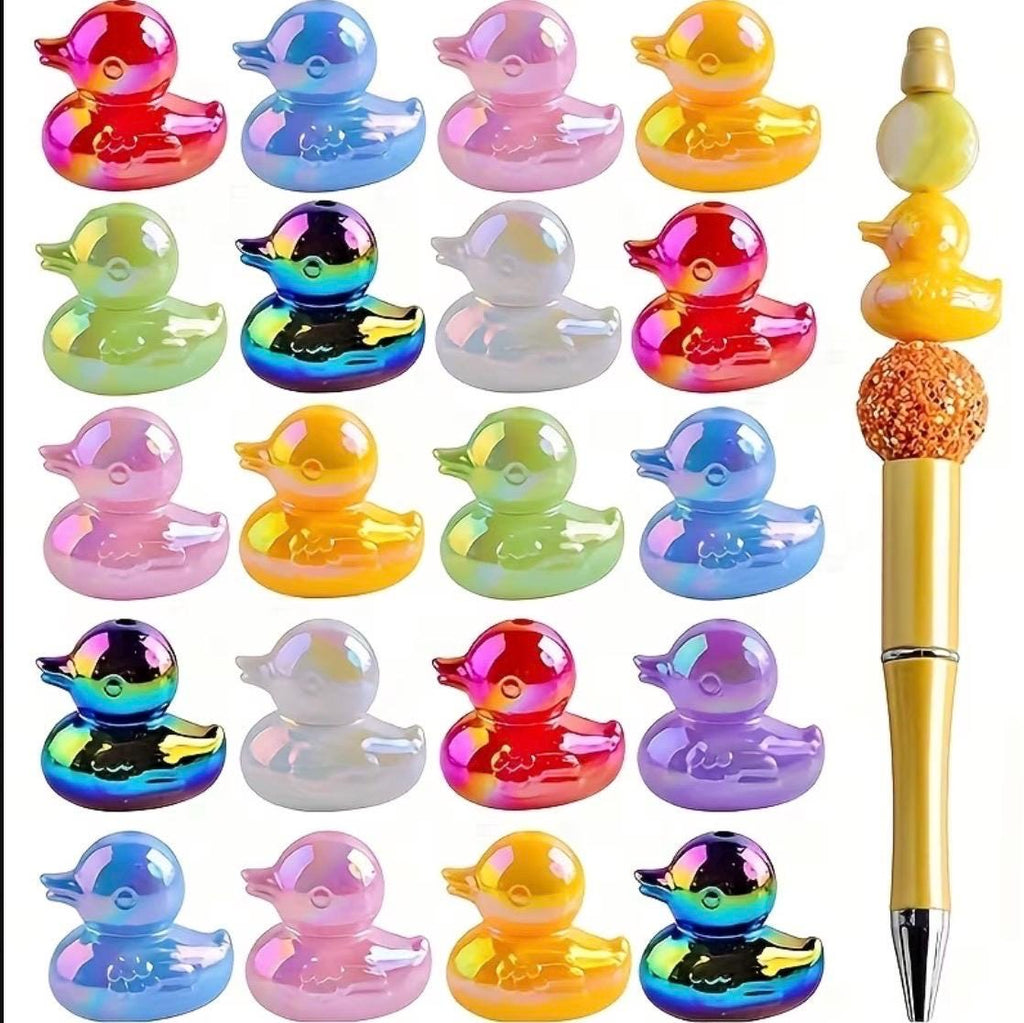 10pcs Forcal Beads for Pens, Acrylic 3D Duck Focals Beads Bulk for Beadable Pens Keychain Making Jewelry Supplies for Teacher Charms Assorte