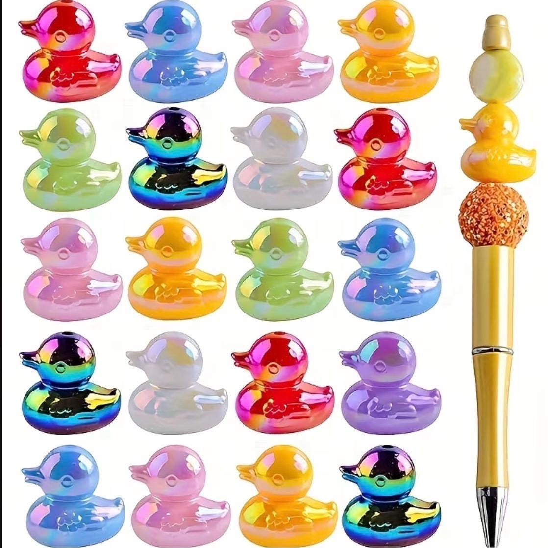 10pcs Forcal Beads for Pens, Acrylic 3D Duck Focals Beads Bulk for Beadable Pens Keychain Making Jewelry Supplies for Teacher Charms Assorte