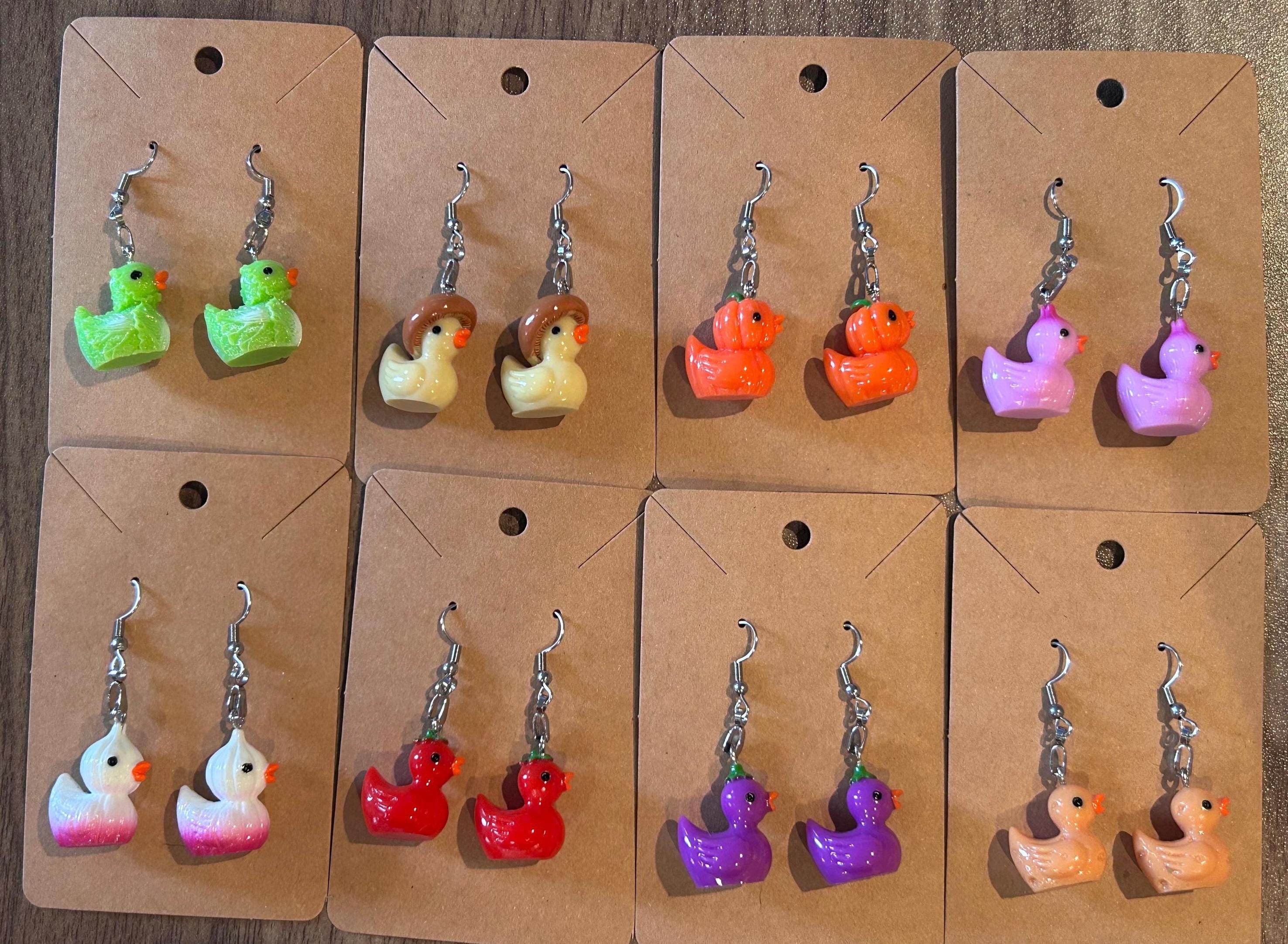 Vegetable Duck Earrings Set – 8 Pairs of Cute-Veggie Duck Earrings, Pumpkin, Tomato, Mushroom, Onion, Lettuce, Eggplant, Radish & Turnips