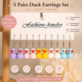Duck Earrings 5 Pair Set – Kawaii Rubber Duck Dangle Earrings, Cute Quirky Jewelry for Jeep Ducks & Cruise Lovers