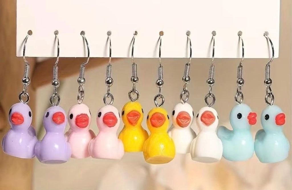 Duck Earrings 5 Pair Set – Kawaii Rubber Duck Dangle Earrings, Cute Quirky Jewelry for Jeep Ducks & Cruise Lovers