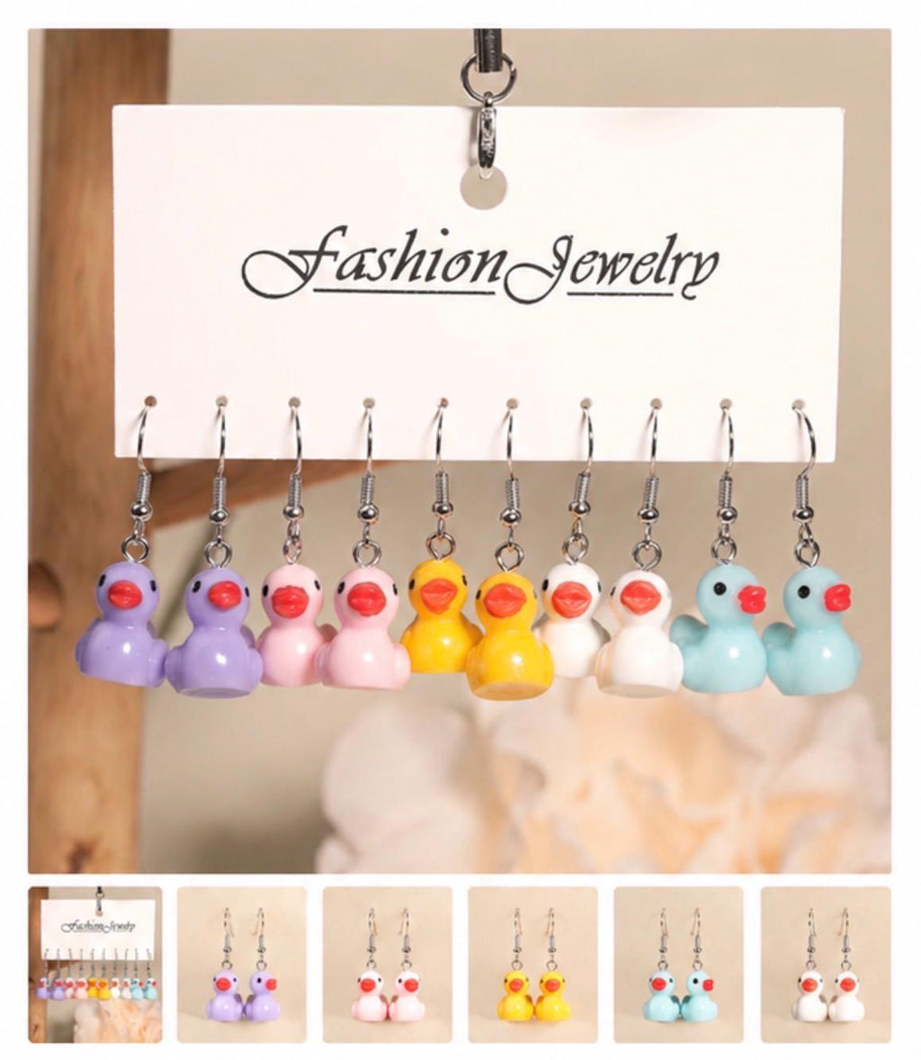 Duck Earrings 5 Pair Set – Kawaii Rubber Duck Dangle Earrings, Cute Quirky Jewelry for Jeep Ducks & Cruise Lovers