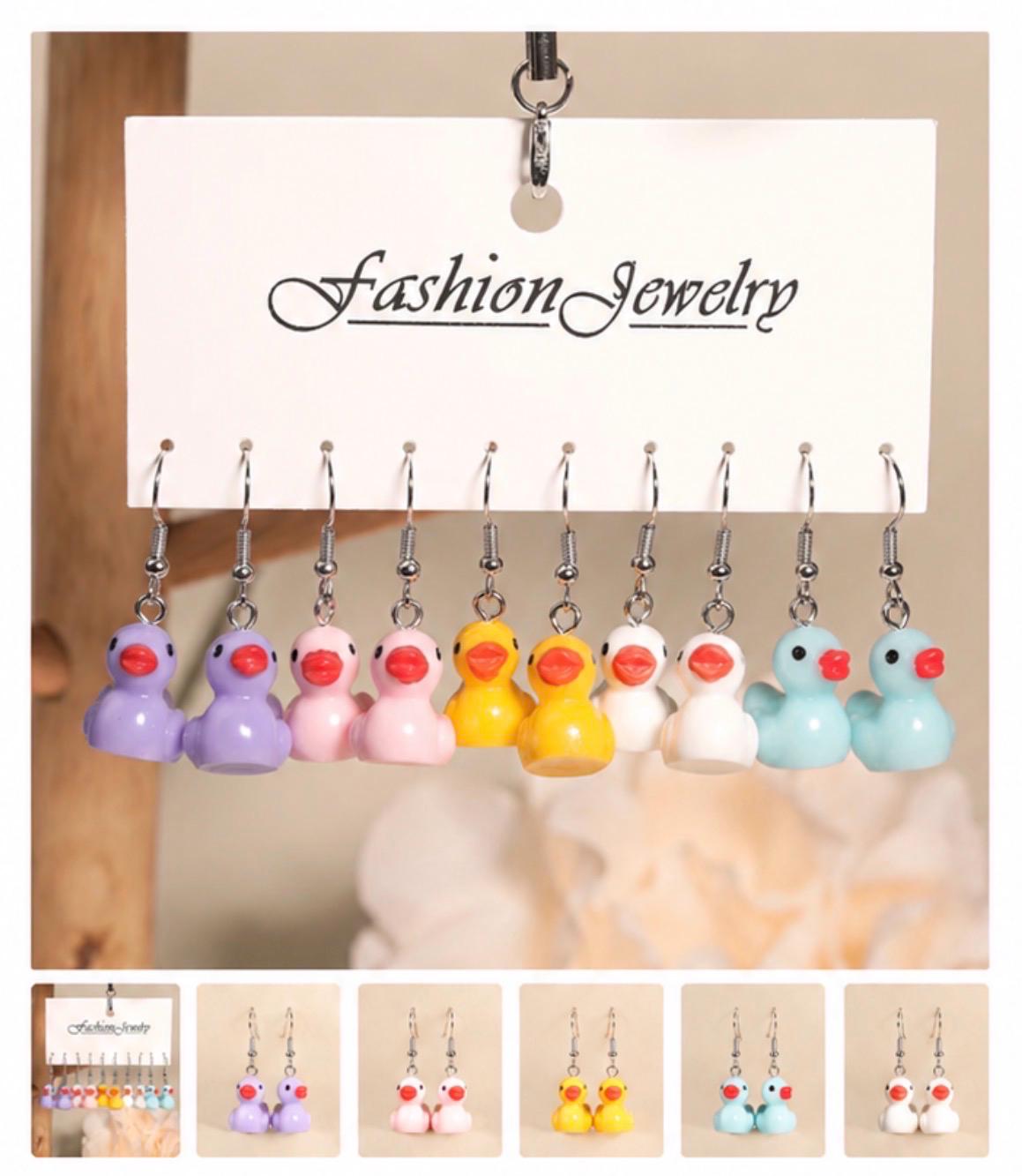Duck Earrings 5 Pair Set – Kawaii Rubber Duck Dangle Earrings, Cute Quirky Jewelry for Jeep Ducks & Cruise Lovers