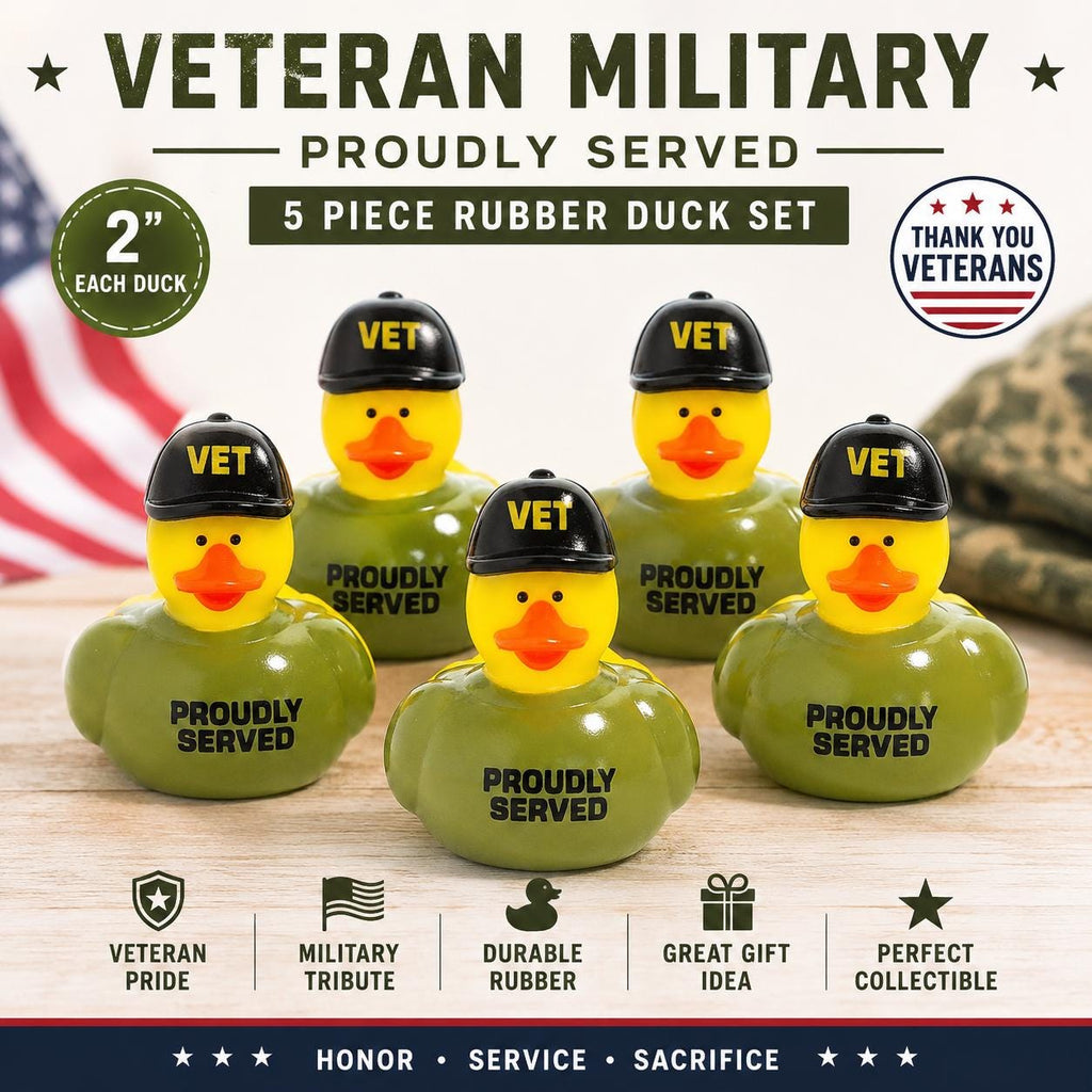 2 INCH - Veteran Military Rubber Ducks – 5 Piece Set of Proudly Served VET Ducks, Military Tribute Duckies, Veteran Appreciation Gift Cruise