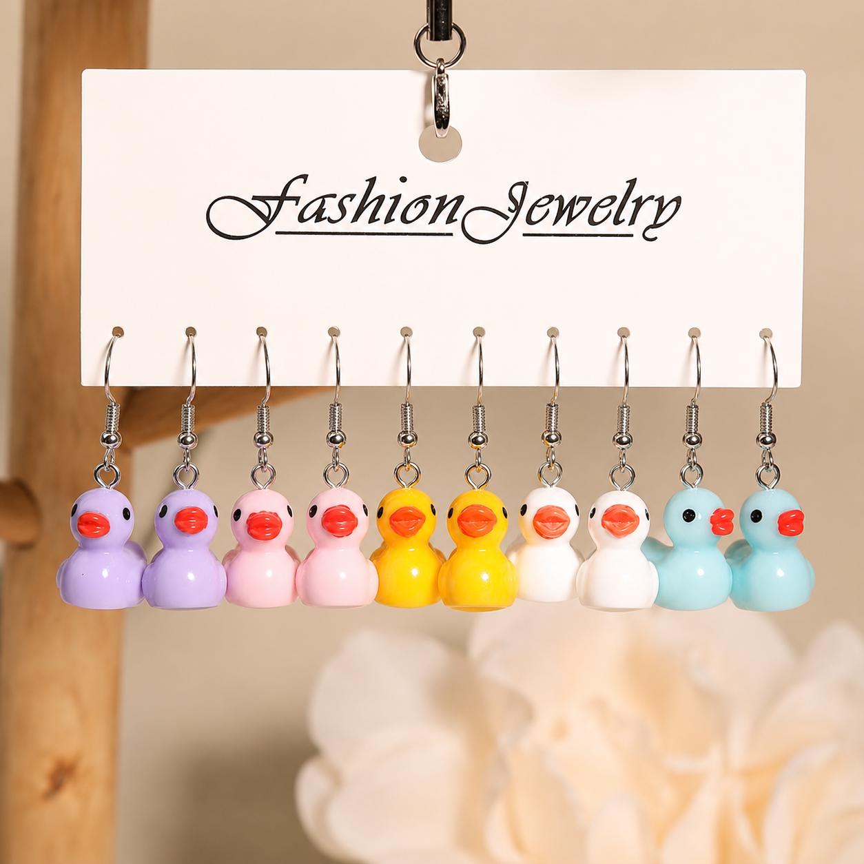 Duck Earrings 5 Pair Set – Kawaii Rubber Duck Dangle Earrings, Cute Quirky Jewelry for Jeep Ducks & Cruise Lovers