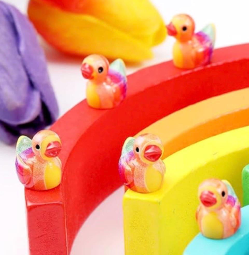 Mini Resin Ducks - Set of 10 Rainbow Mini Resin Ducks, Tiny Figurines, Fairy Garden Decor Pride Ducks