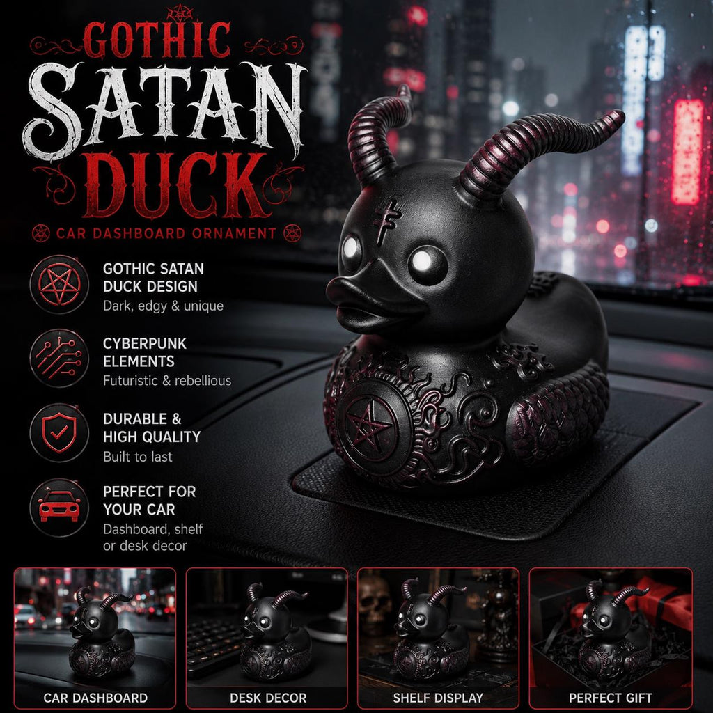 Large Resin -Gothic Satan Duck Car Dashboard Ornament – Cyberpunk Devil Duck Collectible Desk Decor