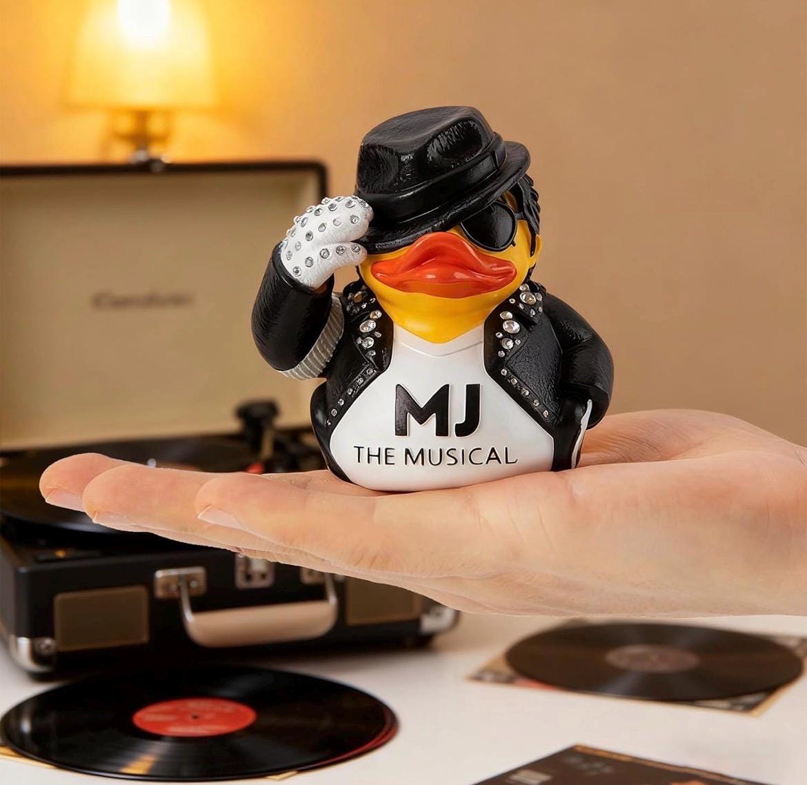 Large Resin -Michael Jackson Themed Duck Figurine, Rhinestone Jacket, Collectible Decor