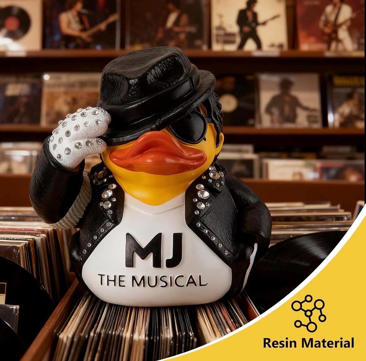 Large Resin -Michael Jackson Themed Duck Figurine, Rhinestone Jacket, Collectible Decor
