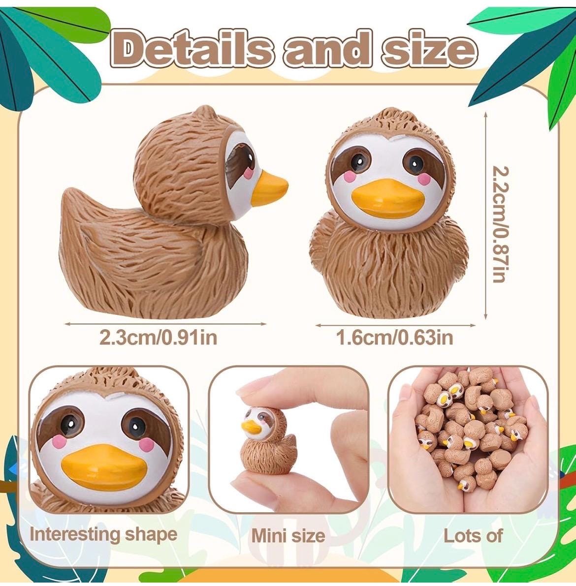 Mini resin sloth ducks – 5 piece set tiny sloth duck figurines, cute brown sloth duckies for hiding, cruise ducks, jeep ducks, party favors